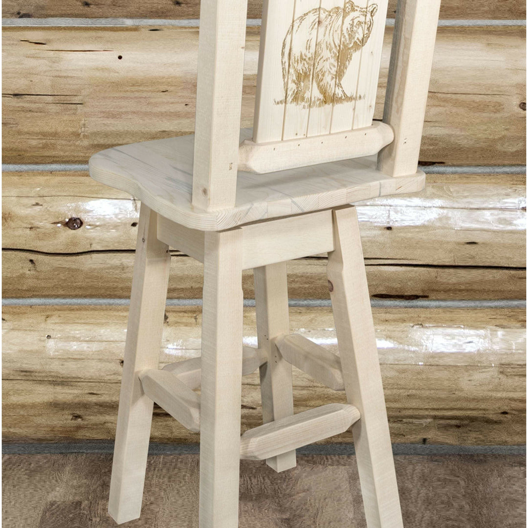Montana Woodworks Homestead Collection Barstool with Back & Swivel and Laser Engraved Design - Ready to Finish-Rustic Furniture Marketplace