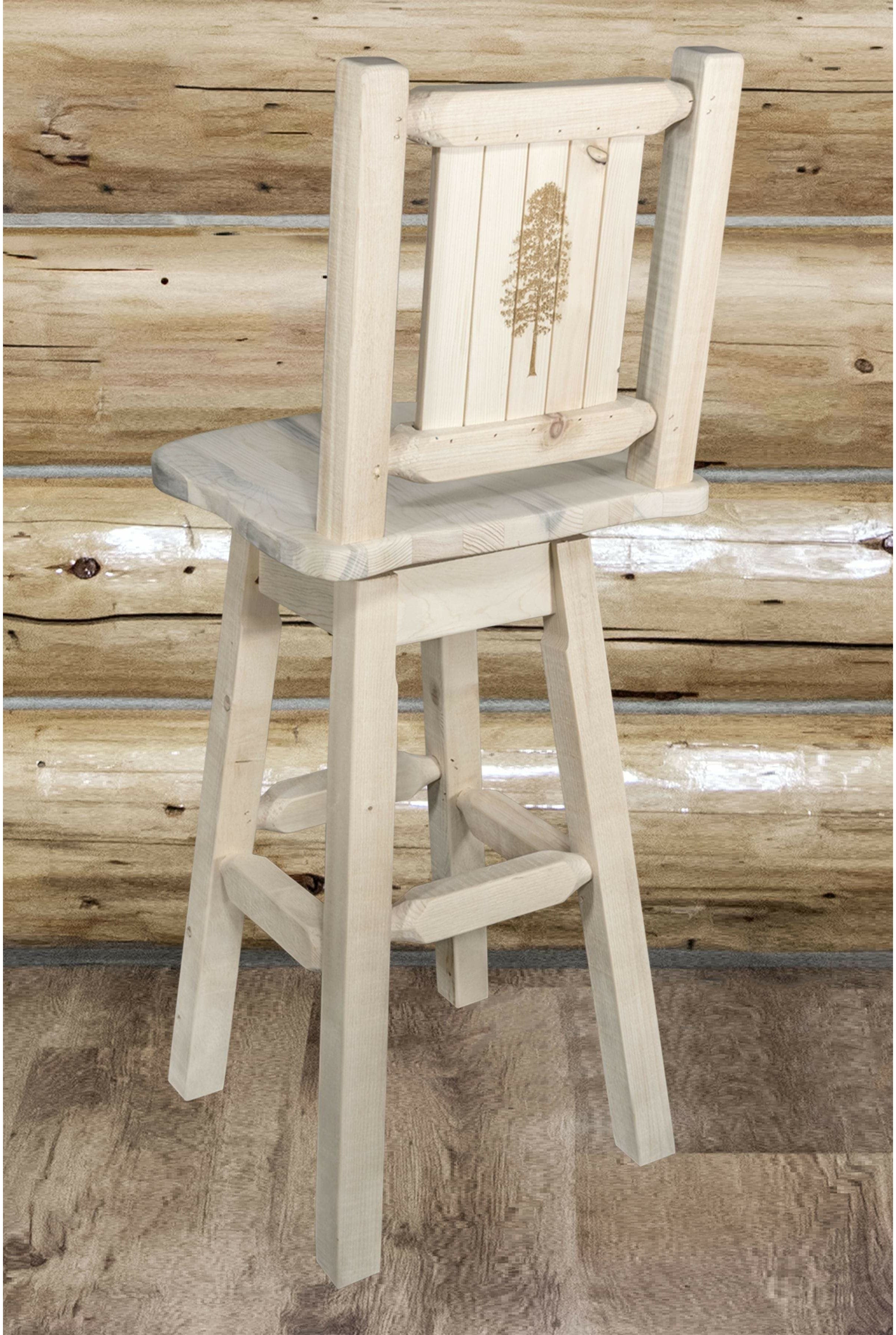 Montana Woodworks Homestead Collection Barstool with Back & Swivel and Laser Engraved Design - Ready to Finish-Rustic Furniture Marketplace