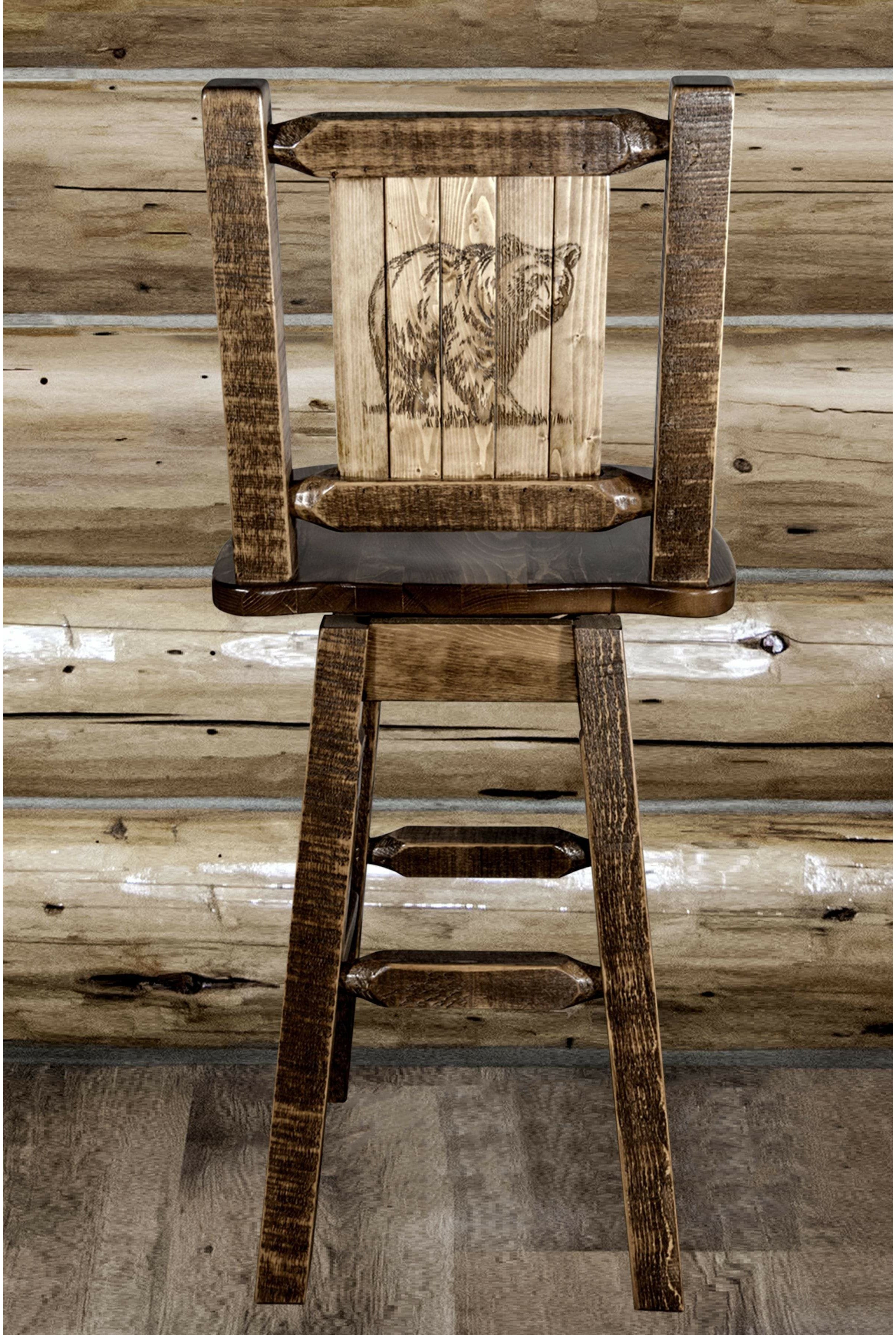 Montana Woodworks Homestead Collection Barstool with Back & Swivel and Laser Engraved Design - Stain & Lacquer Finish-Rustic Furniture Marketplace