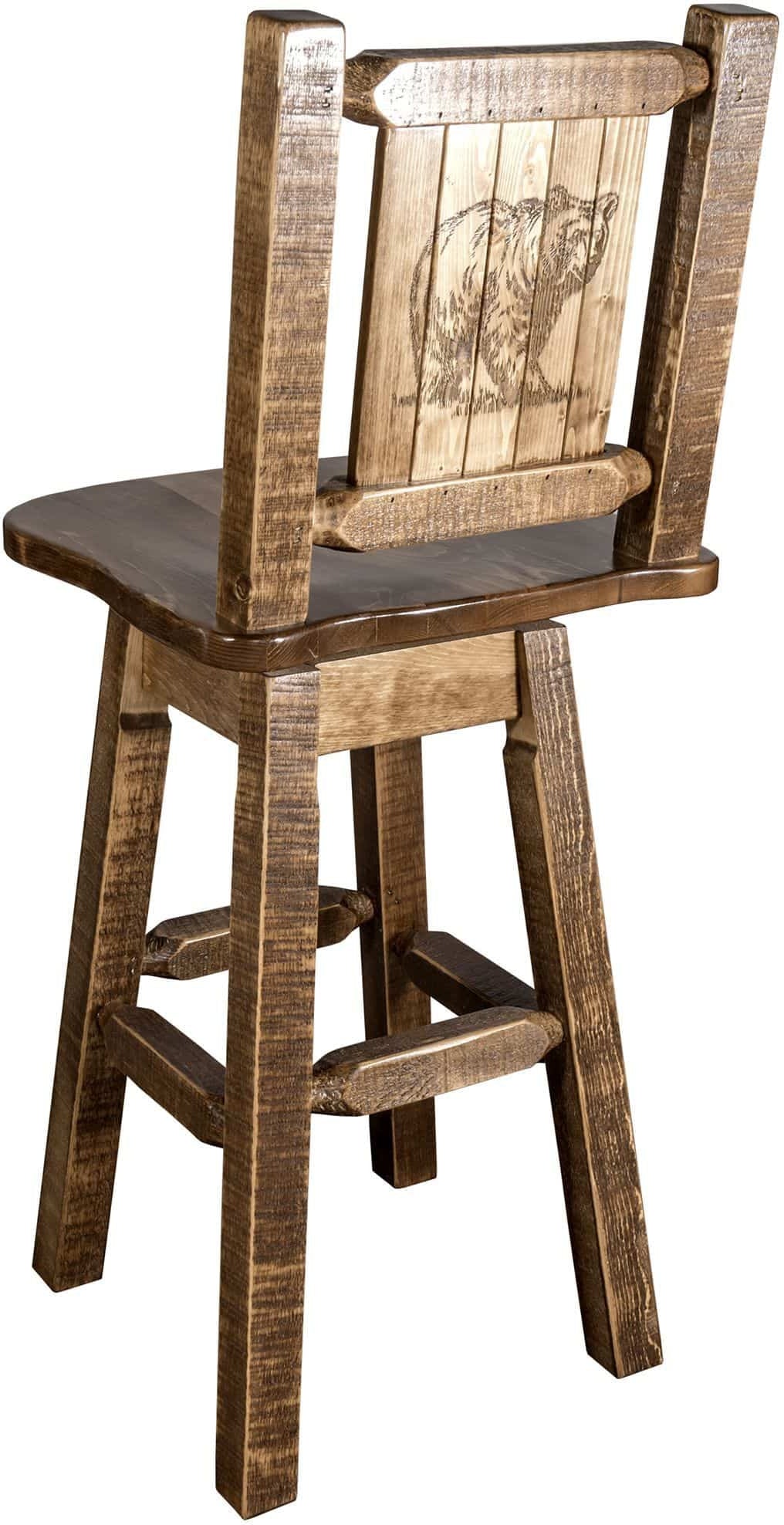 Montana Woodworks Homestead Collection Barstool with Back & Swivel and Laser Engraved Design - Stain & Lacquer Finish-Rustic Furniture Marketplace