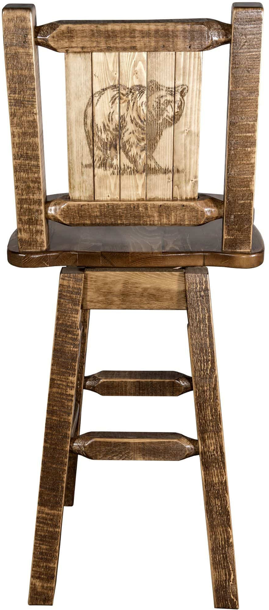 Montana Woodworks Homestead Collection Barstool with Back & Swivel and Laser Engraved Design - Stain & Lacquer Finish-Rustic Furniture Marketplace