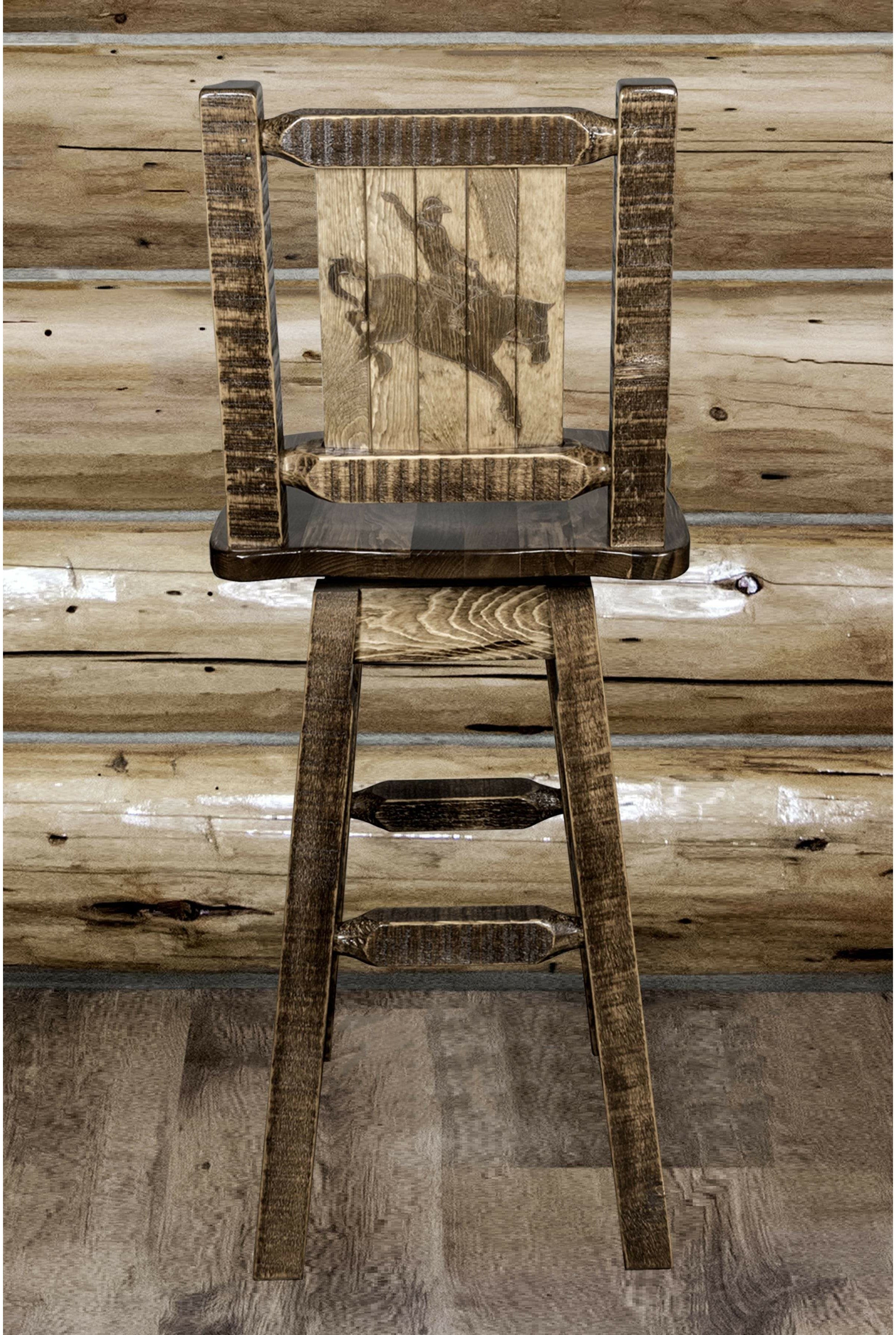 Montana Woodworks Homestead Collection Barstool with Back & Swivel and Laser Engraved Design - Stain & Lacquer Finish-Rustic Furniture Marketplace