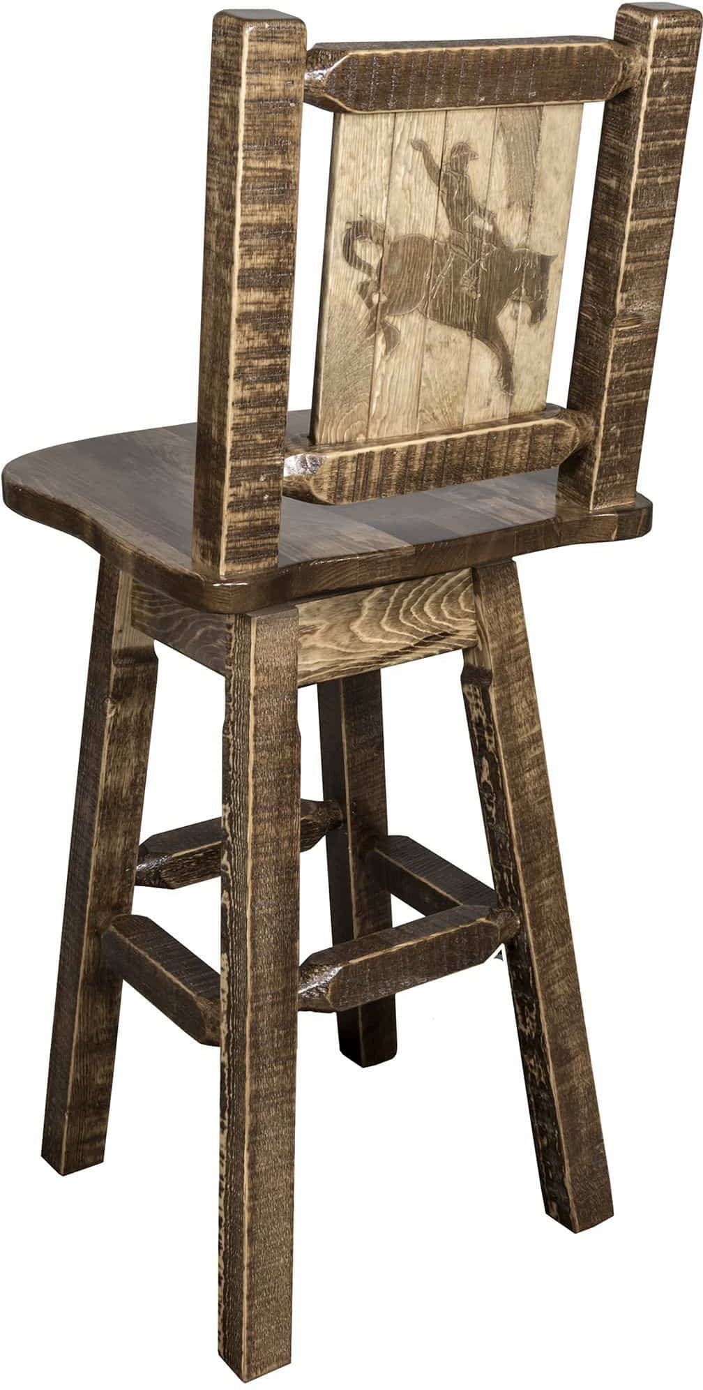 Montana Woodworks Homestead Collection Barstool with Back & Swivel and Laser Engraved Design - Stain & Lacquer Finish-Rustic Furniture Marketplace