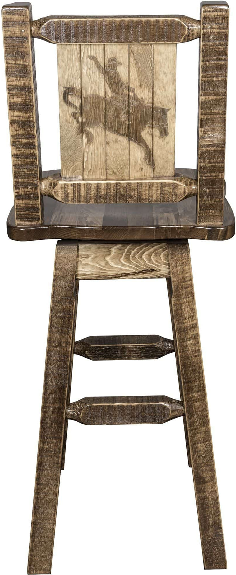 Montana Woodworks Homestead Collection Barstool with Back & Swivel and Laser Engraved Design - Stain & Lacquer Finish-Rustic Furniture Marketplace