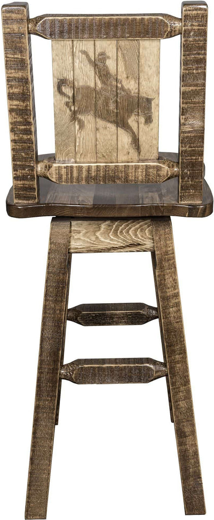 Montana Woodworks Homestead Collection Barstool with Back & Swivel and Laser Engraved Design - Stain & Lacquer Finish-Rustic Furniture Marketplace