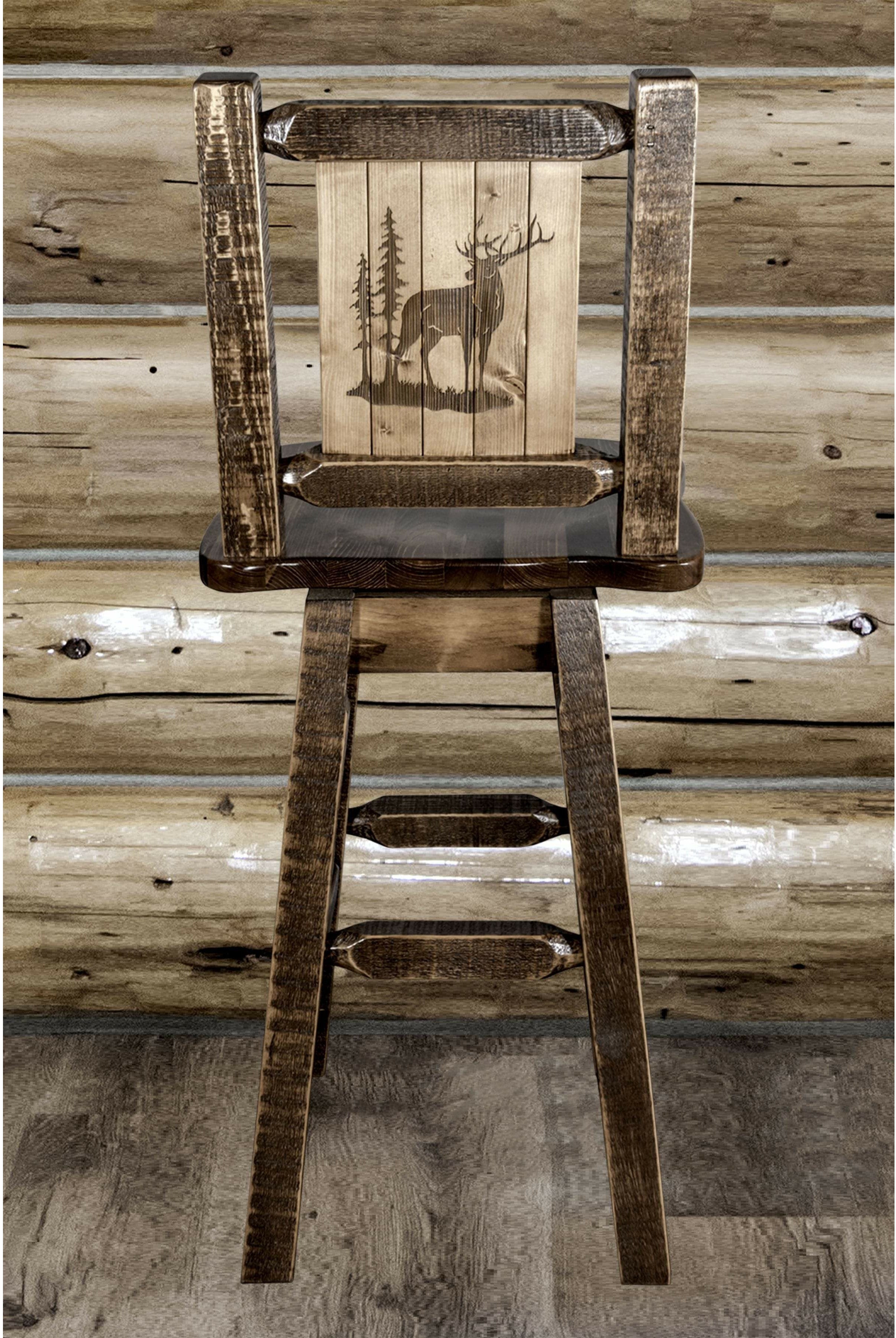 Montana Woodworks Homestead Collection Barstool with Back & Swivel and Laser Engraved Design - Stain & Lacquer Finish-Rustic Furniture Marketplace