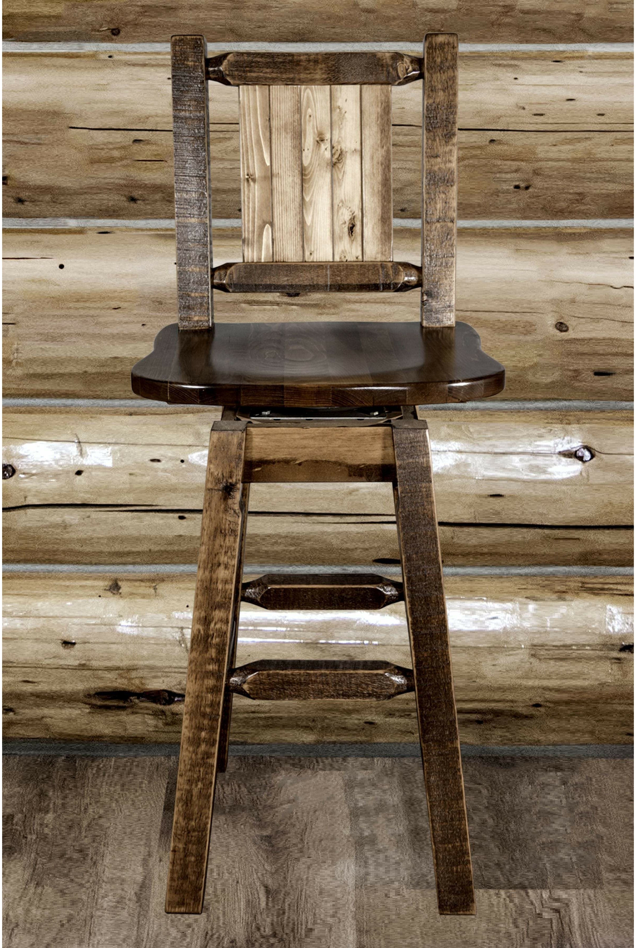 Montana Woodworks Homestead Collection Barstool with Back & Swivel and Laser Engraved Design - Stain & Lacquer Finish-Rustic Furniture Marketplace