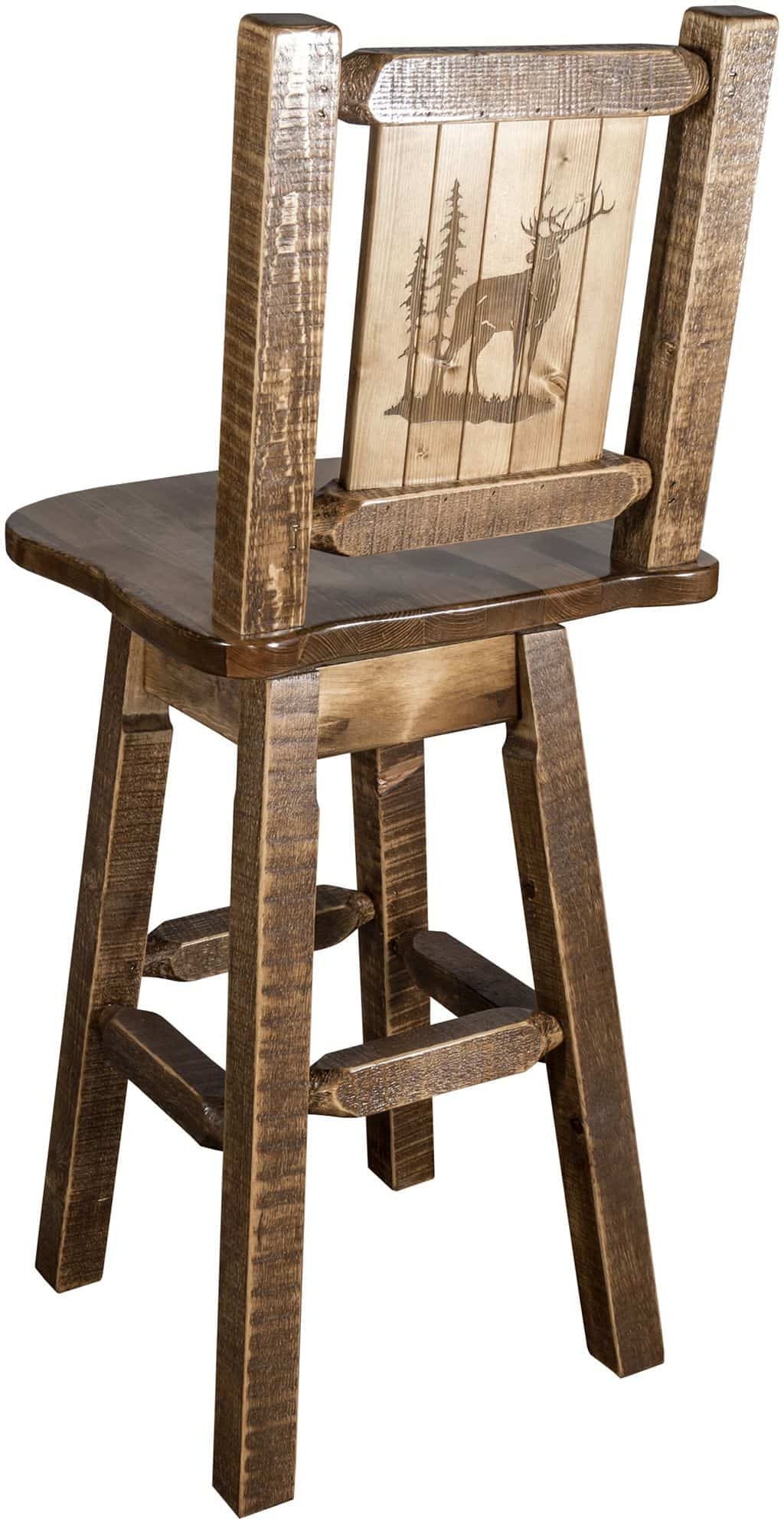 Montana Woodworks Homestead Collection Barstool with Back & Swivel and Laser Engraved Design - Stain & Lacquer Finish-Rustic Furniture Marketplace