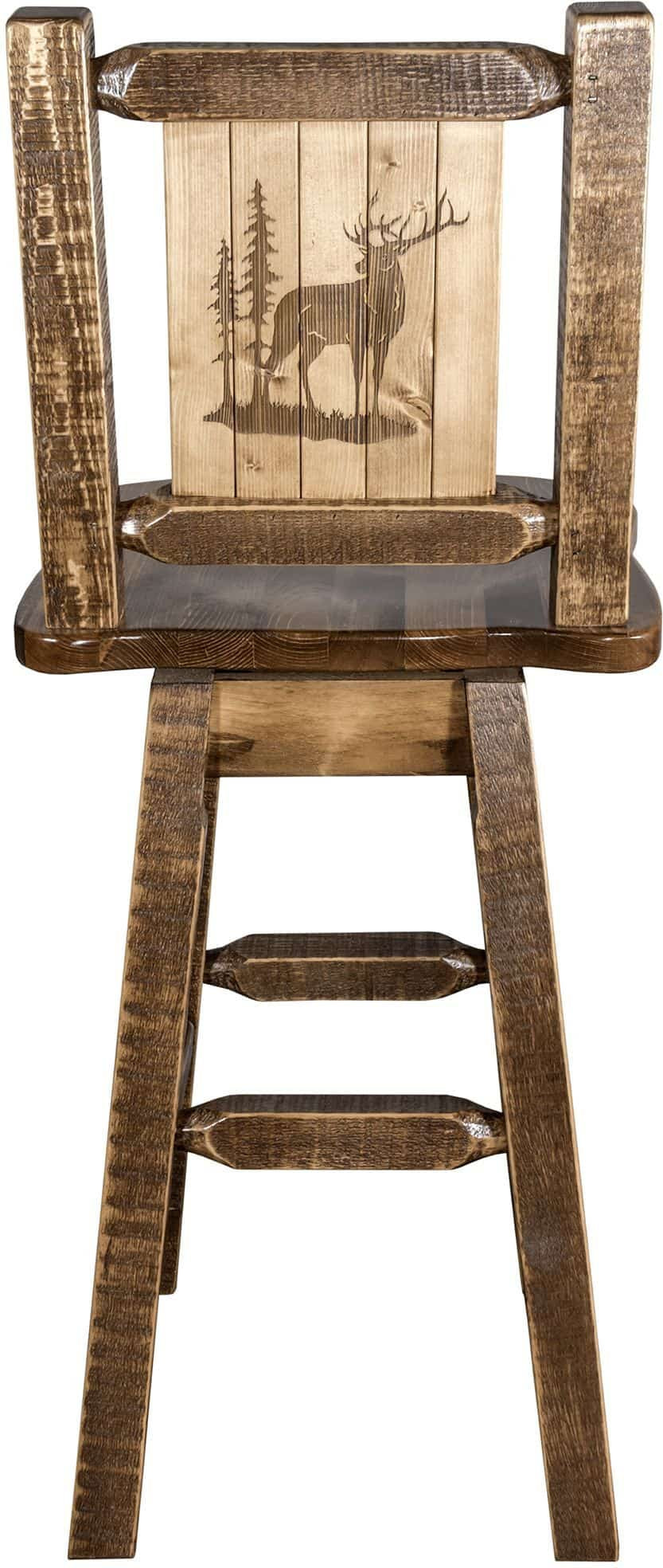 Montana Woodworks Homestead Collection Barstool with Back & Swivel and Laser Engraved Design - Stain & Lacquer Finish-Rustic Furniture Marketplace