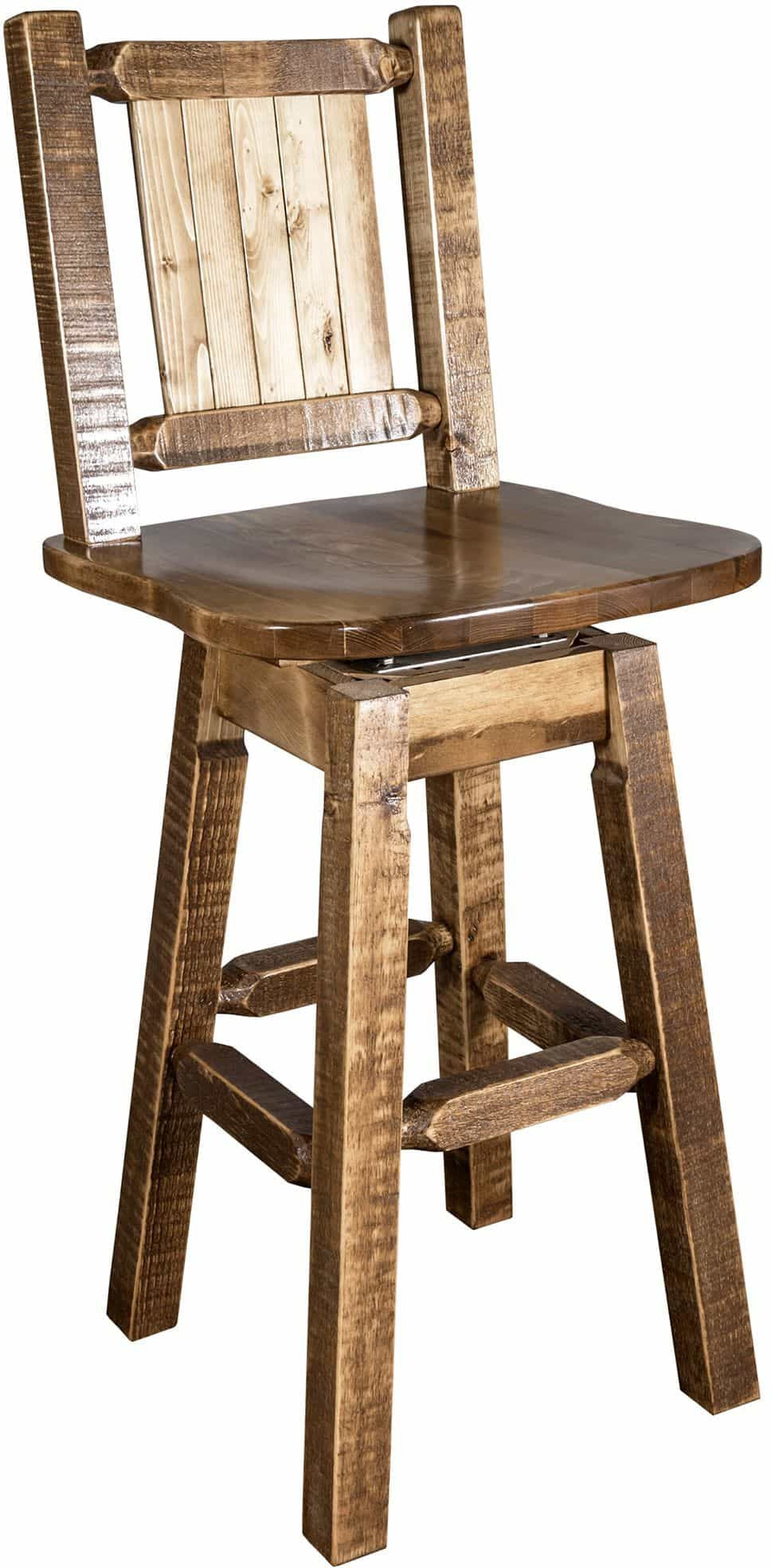 Montana Woodworks Homestead Collection Barstool with Back & Swivel and Laser Engraved Design - Stain & Lacquer Finish-Rustic Furniture Marketplace