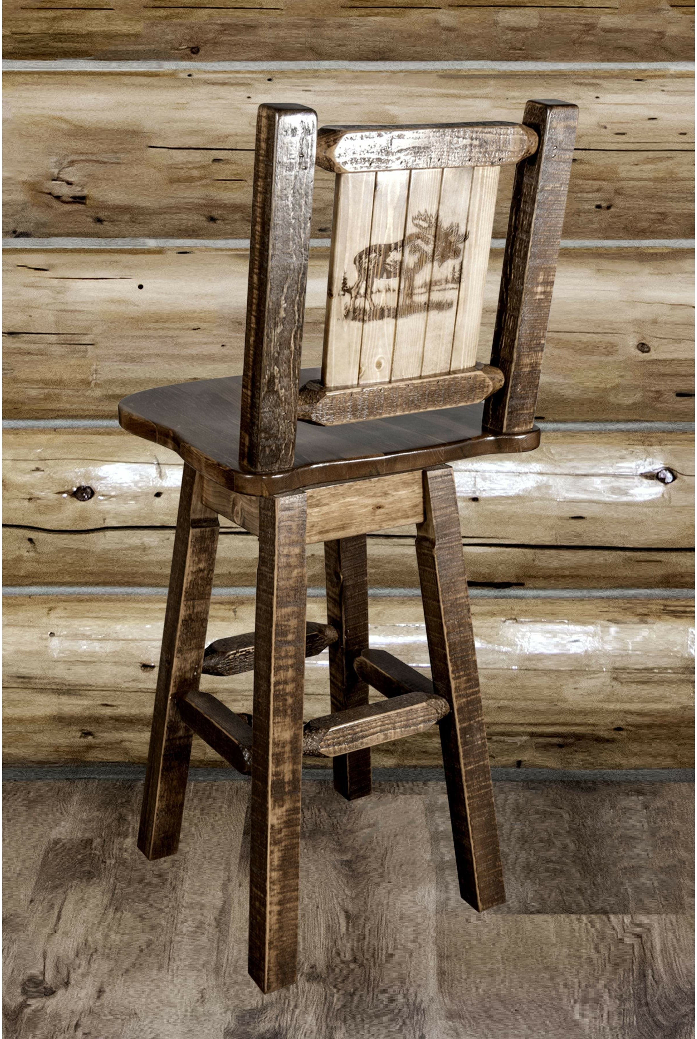 Montana Woodworks Homestead Collection Barstool with Back & Swivel and Laser Engraved Design - Stain & Lacquer Finish-Rustic Furniture Marketplace