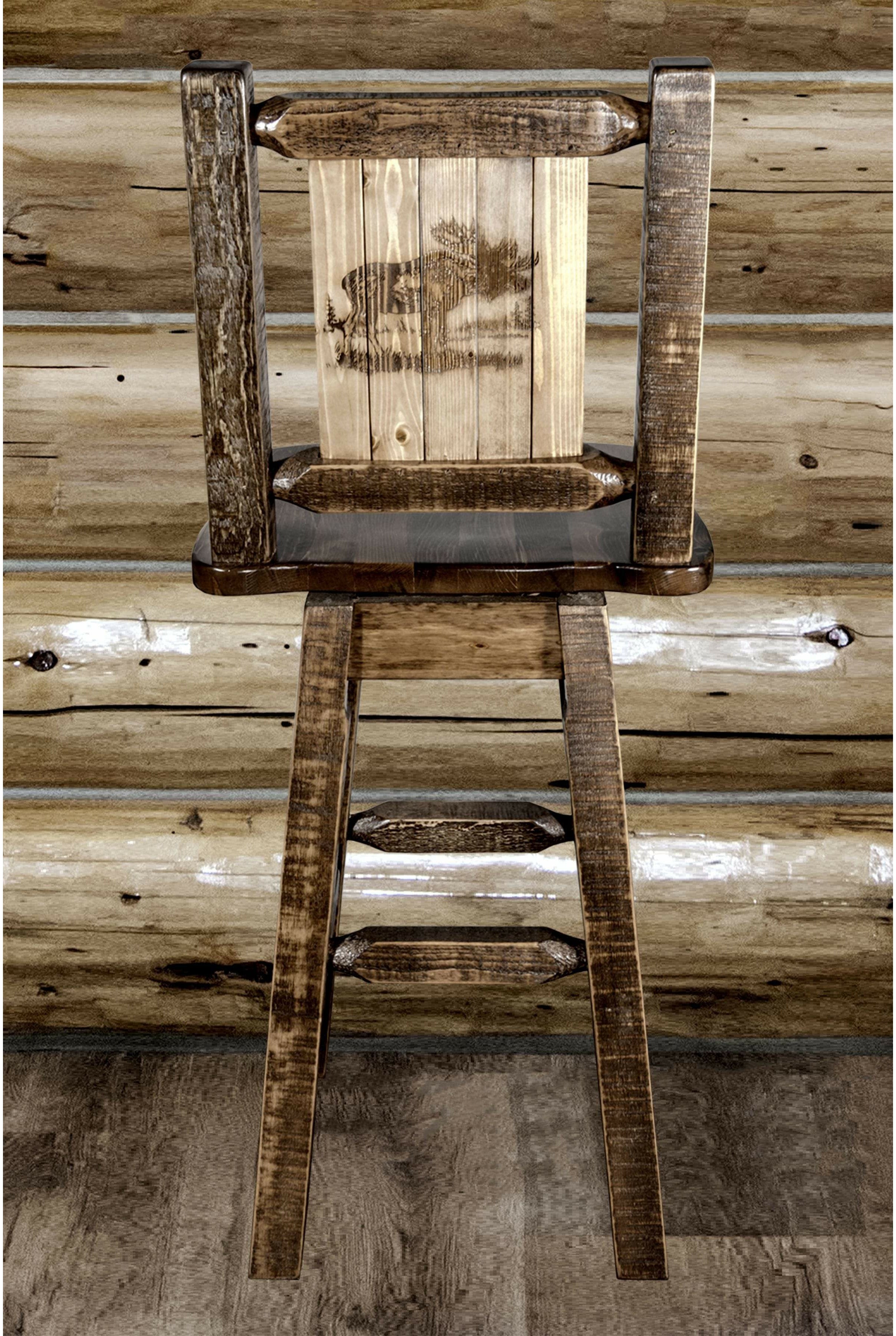 Montana Woodworks Homestead Collection Barstool with Back & Swivel and Laser Engraved Design - Stain & Lacquer Finish-Rustic Furniture Marketplace