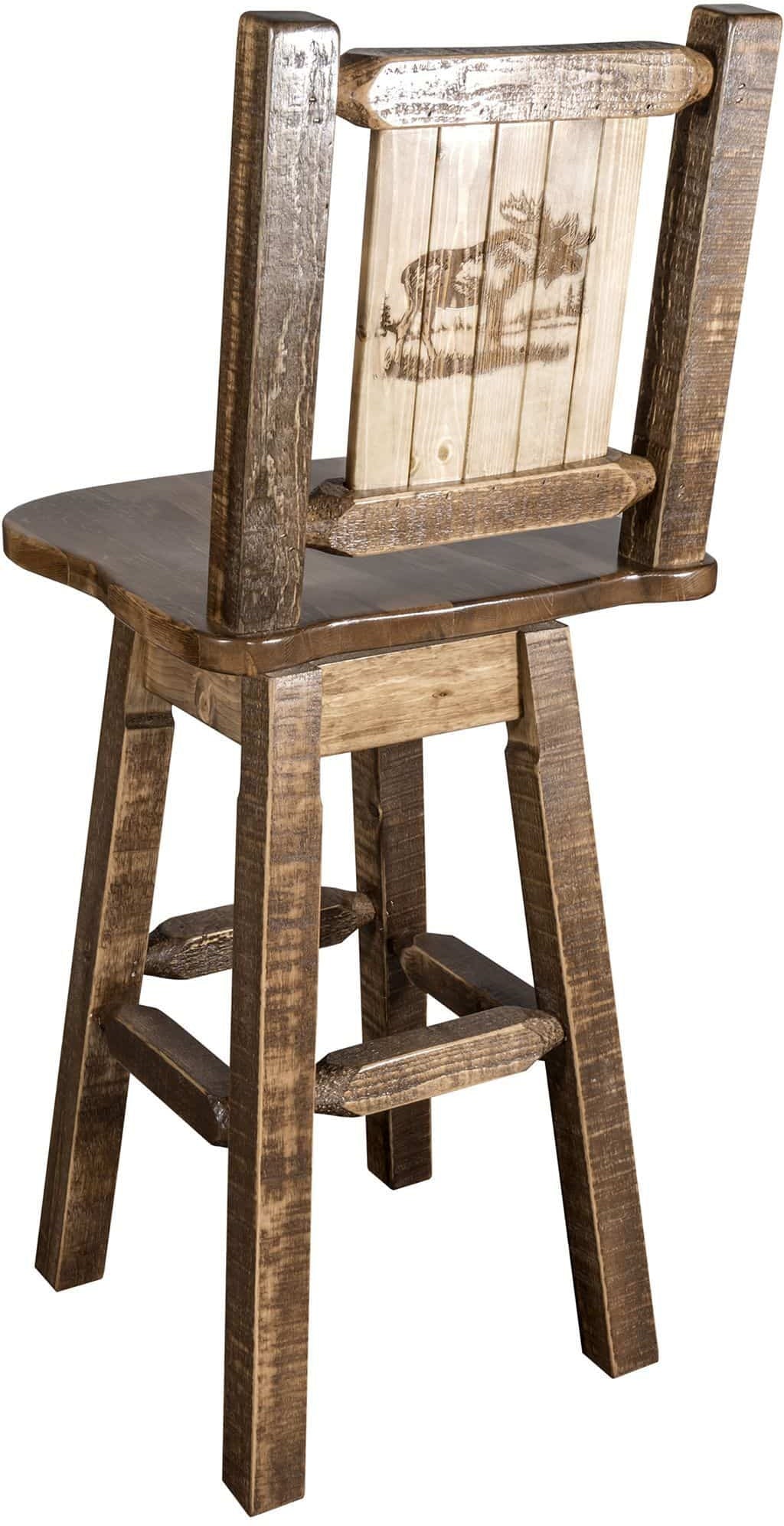 Montana Woodworks Homestead Collection Barstool with Back & Swivel and Laser Engraved Design - Stain & Lacquer Finish-Rustic Furniture Marketplace