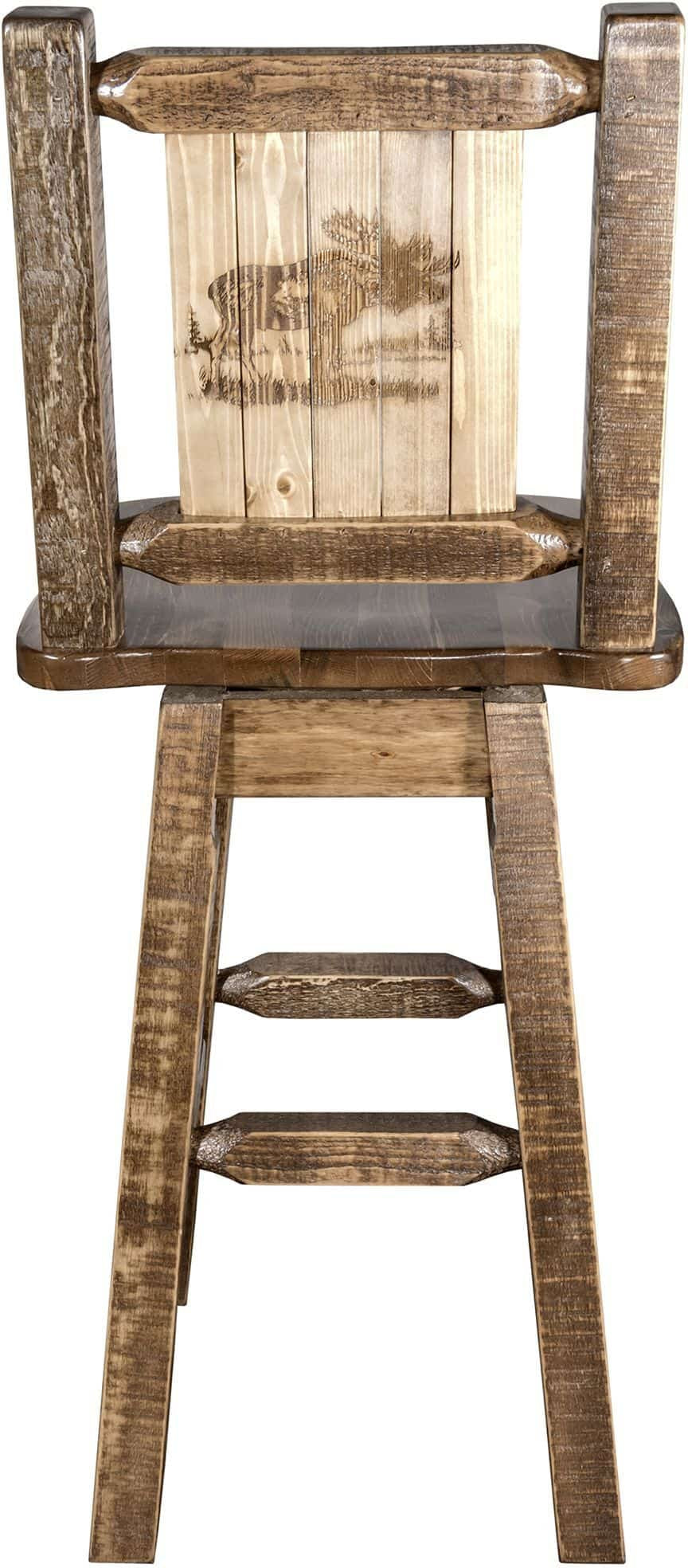 Montana Woodworks Homestead Collection Barstool with Back & Swivel and Laser Engraved Design - Stain & Lacquer Finish-Rustic Furniture Marketplace