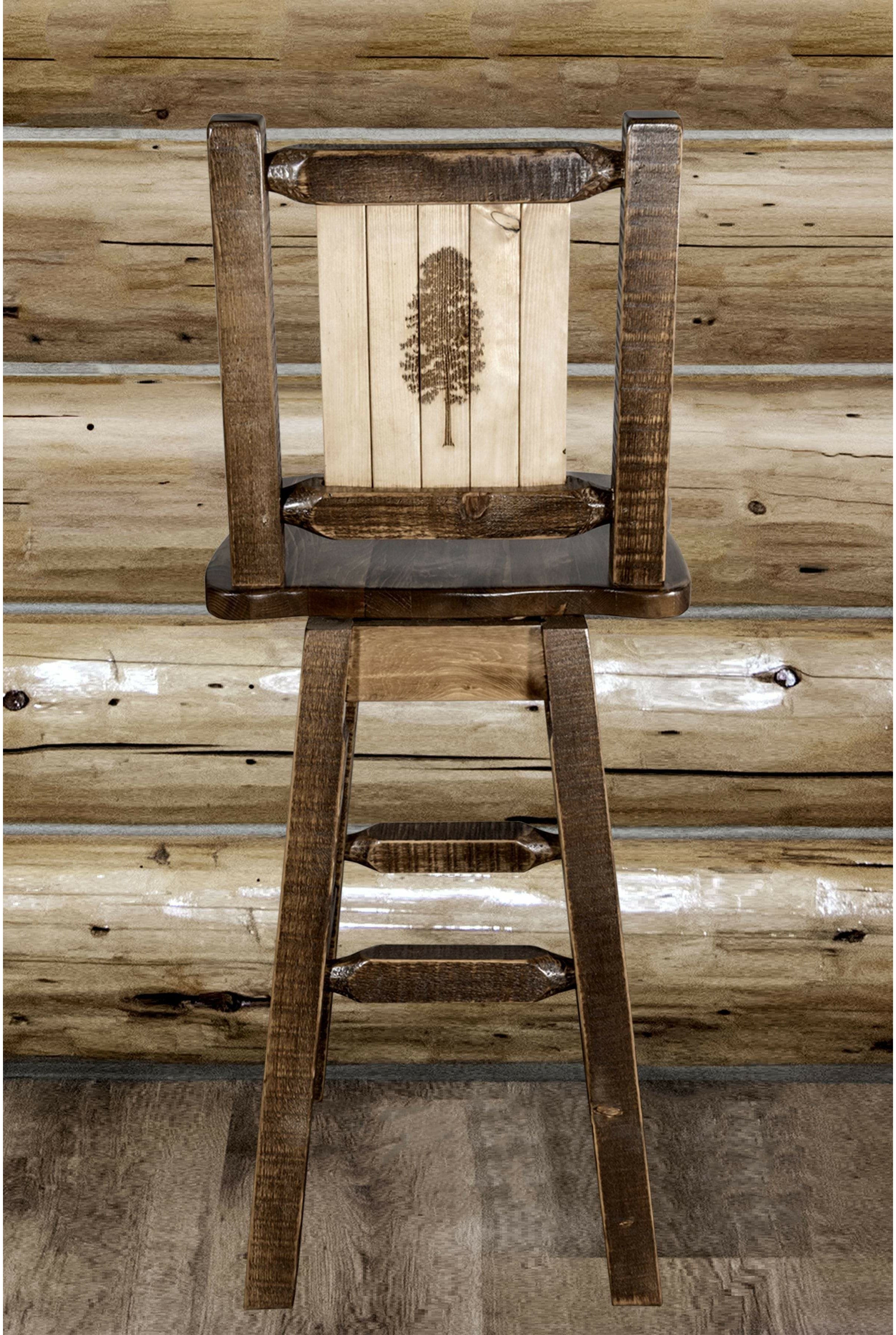 Montana Woodworks Homestead Collection Barstool with Back & Swivel and Laser Engraved Design - Stain & Lacquer Finish-Rustic Furniture Marketplace