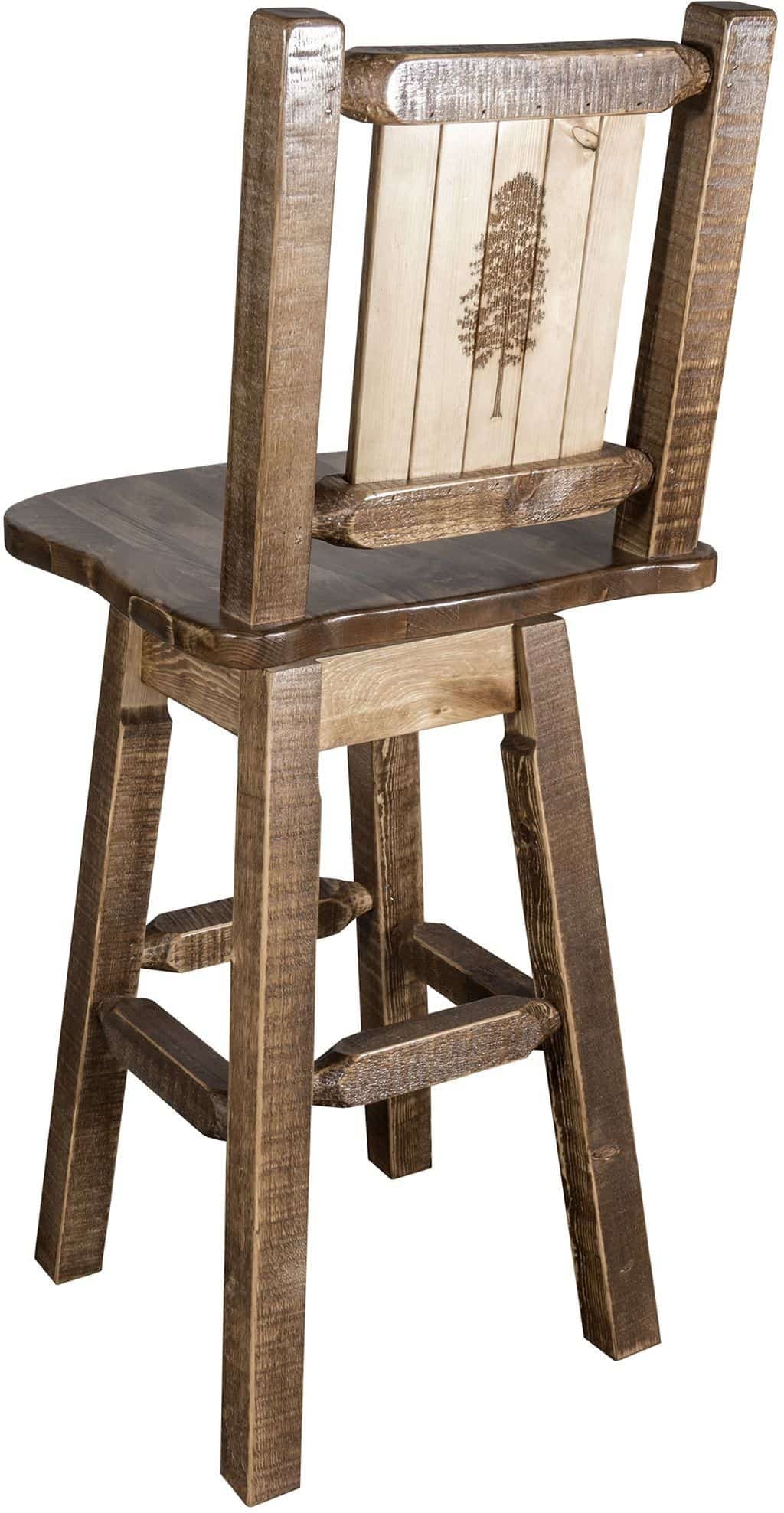 Montana Woodworks Homestead Collection Barstool with Back & Swivel and Laser Engraved Design - Stain & Lacquer Finish-Rustic Furniture Marketplace