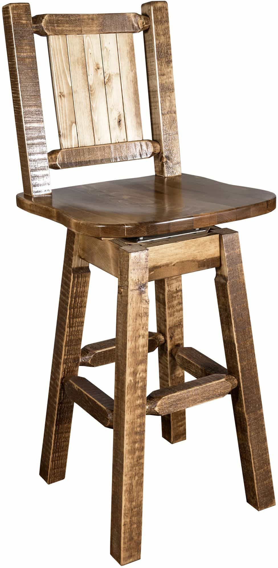 Montana Woodworks Homestead Collection Barstool with Back & Swivel and Laser Engraved Design - Stain & Lacquer Finish-Rustic Furniture Marketplace