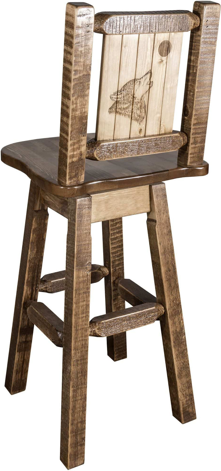 Montana Woodworks Homestead Collection Barstool with Back & Swivel and Laser Engraved Design - Stain & Lacquer Finish-Rustic Furniture Marketplace
