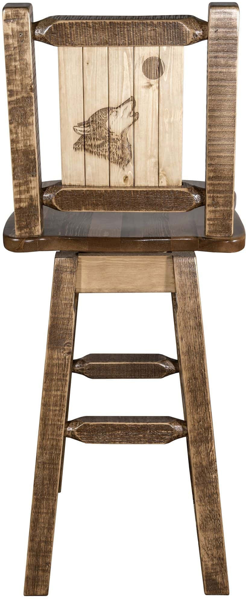 Montana Woodworks Homestead Collection Barstool with Back & Swivel and Laser Engraved Design - Stain & Lacquer Finish-Rustic Furniture Marketplace