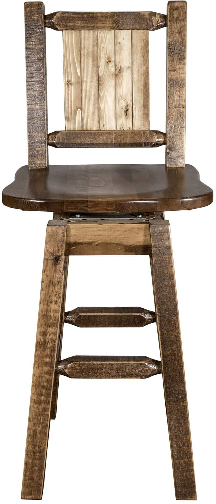 Montana Woodworks Homestead Collection Barstool with Back & Swivel and Laser Engraved Design - Stain & Lacquer Finish-Rustic Furniture Marketplace