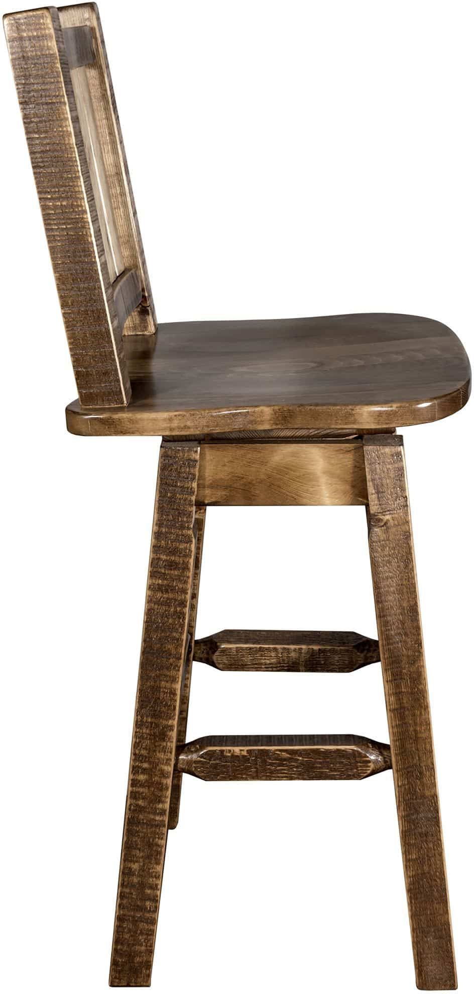 Montana Woodworks Homestead Collection Barstool with Back & Swivel and Laser Engraved Design - Stain & Lacquer Finish-Rustic Furniture Marketplace