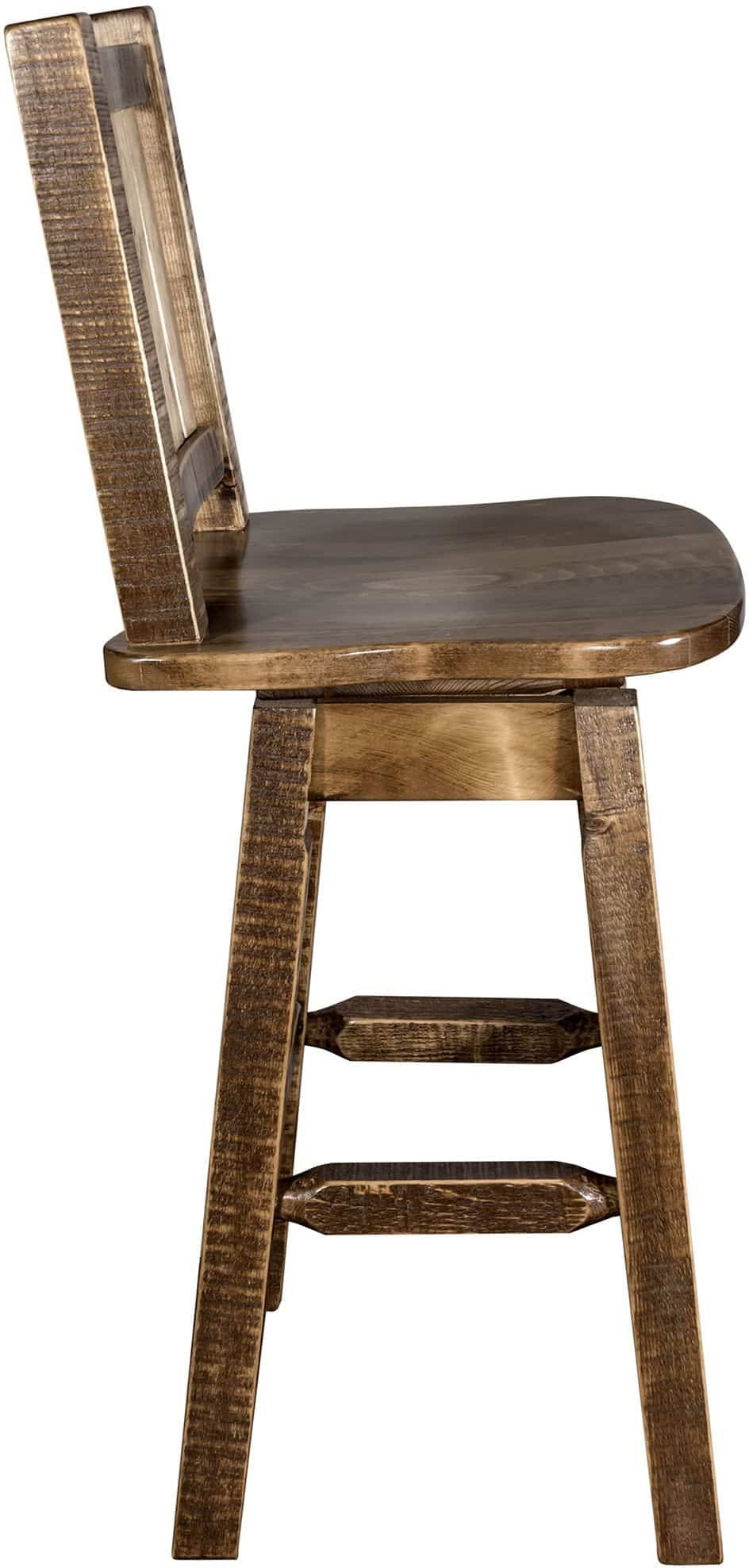 Montana Woodworks Homestead Collection Barstool with Back & Swivel and Laser Engraved Design - Stain & Lacquer Finish-Rustic Furniture Marketplace