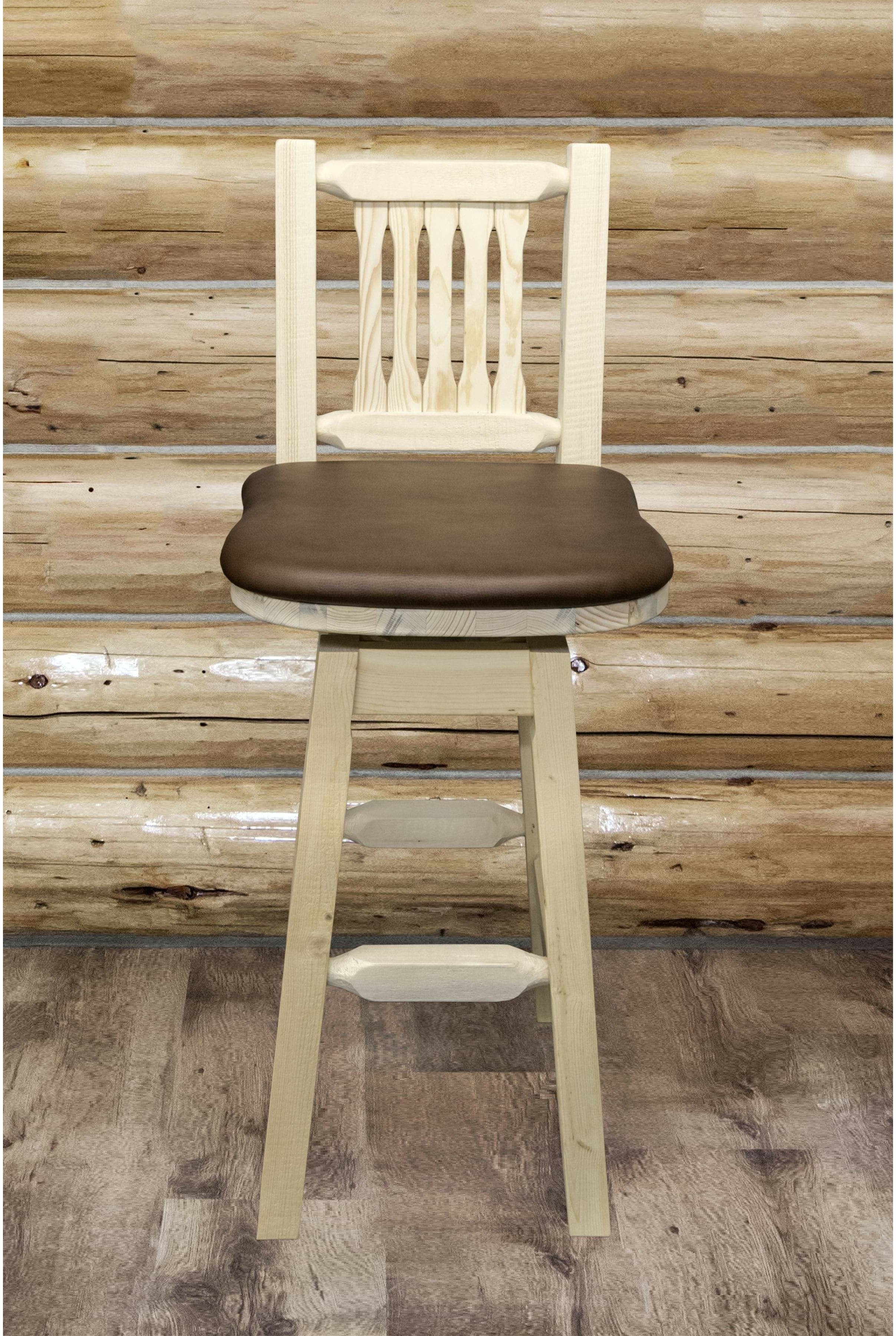 Montana Woodworks Homestead Collection Barstool with Back/Swivel/Upholstered Seat-Rustic Furniture Marketplace