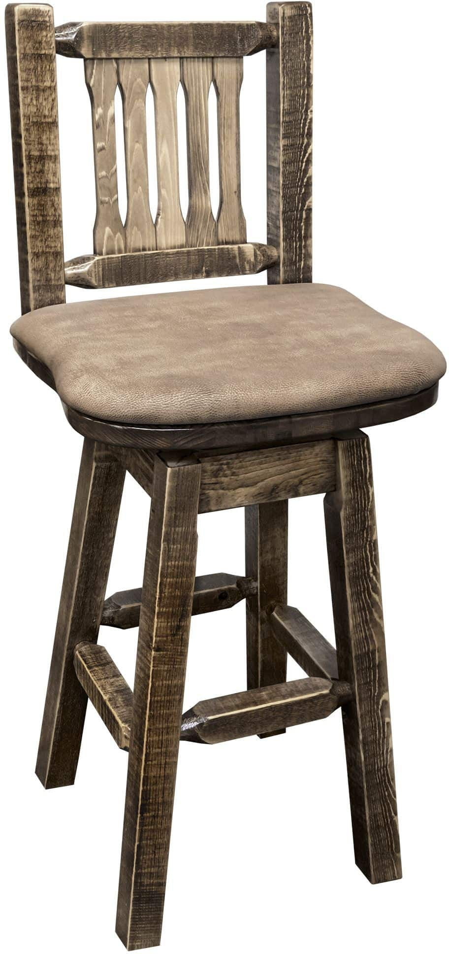 Montana Woodworks Homestead Collection Barstool with Back/Swivel/Upholstered Seat-Rustic Furniture Marketplace