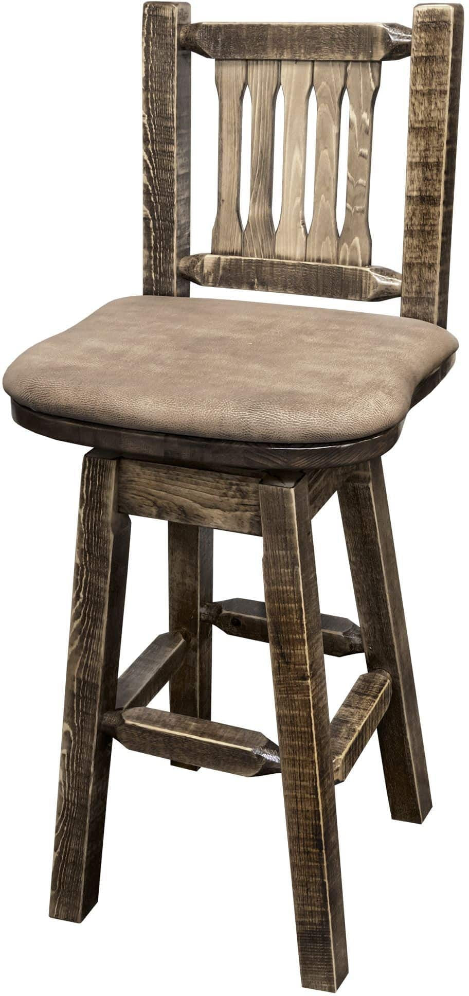 Montana Woodworks Homestead Collection Barstool with Back/Swivel/Upholstered Seat-Rustic Furniture Marketplace