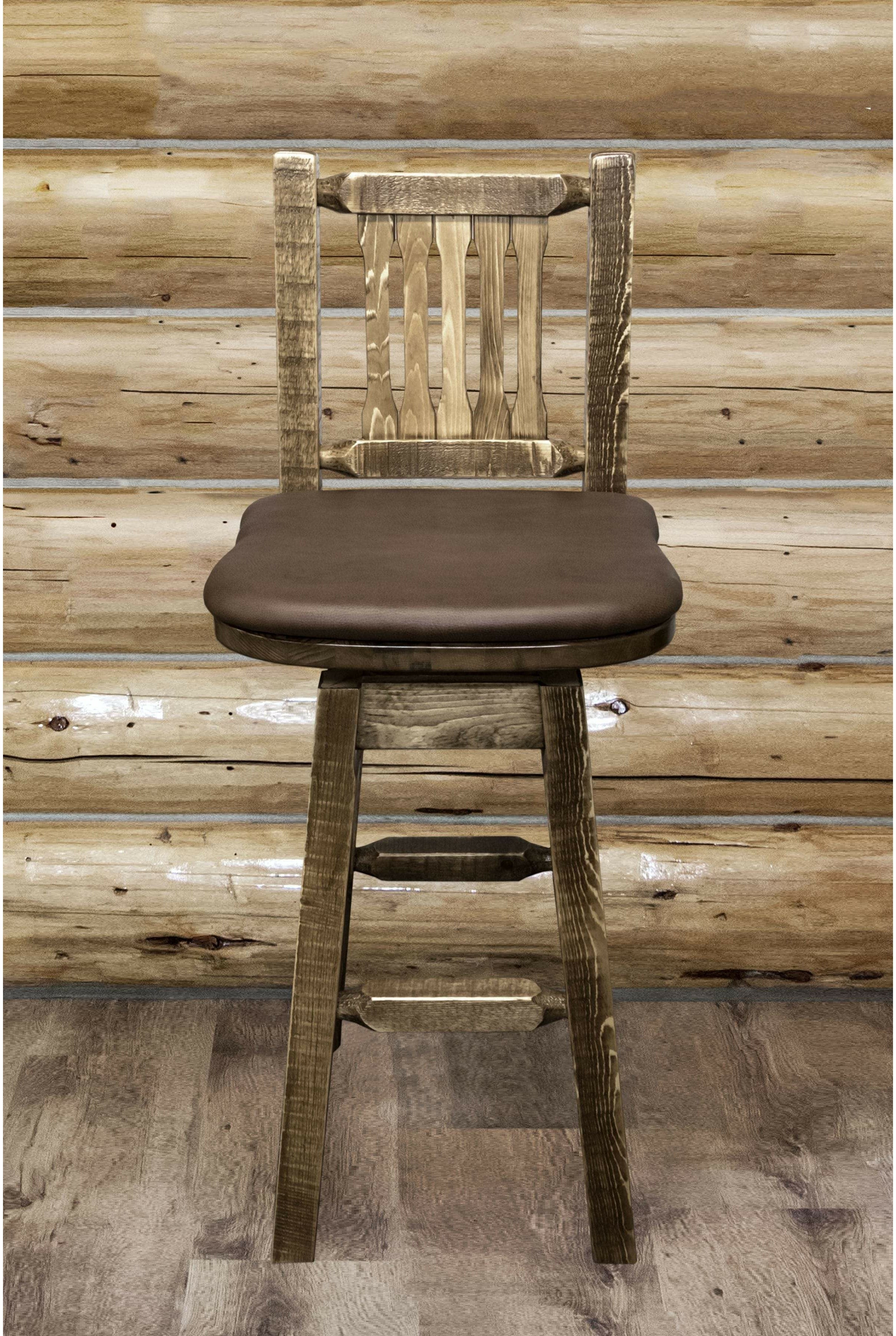 Montana Woodworks Homestead Collection Barstool with Back/Swivel/Upholstered Seat-Rustic Furniture Marketplace