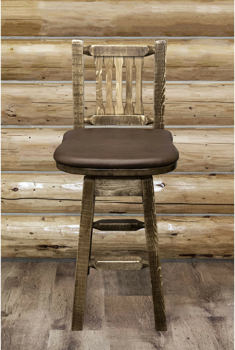 Montana Woodworks Homestead Collection Barstool with Back/Swivel/Upholstered Seat-Rustic Furniture Marketplace