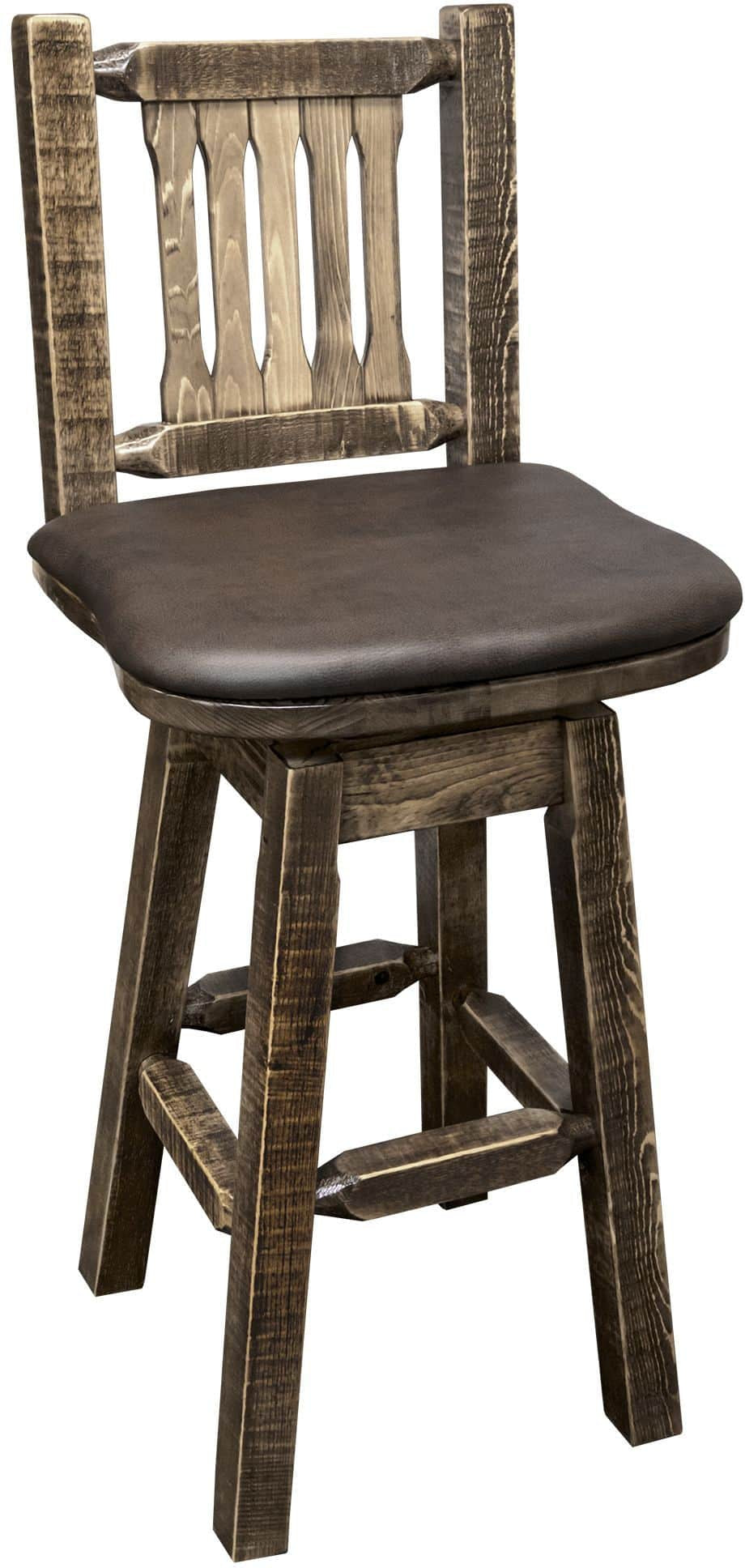 Montana Woodworks Homestead Collection Barstool with Back/Swivel/Upholstered Seat-Rustic Furniture Marketplace