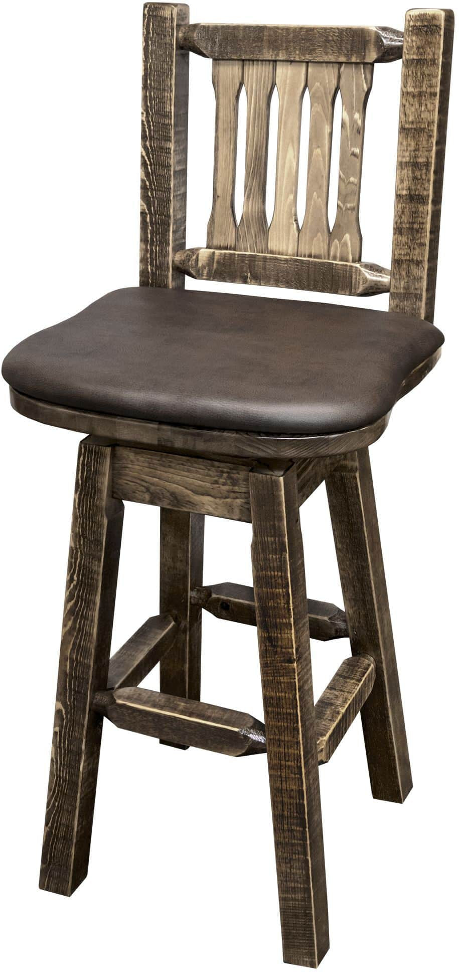 Montana Woodworks Homestead Collection Barstool with Back/Swivel/Upholstered Seat-Rustic Furniture Marketplace