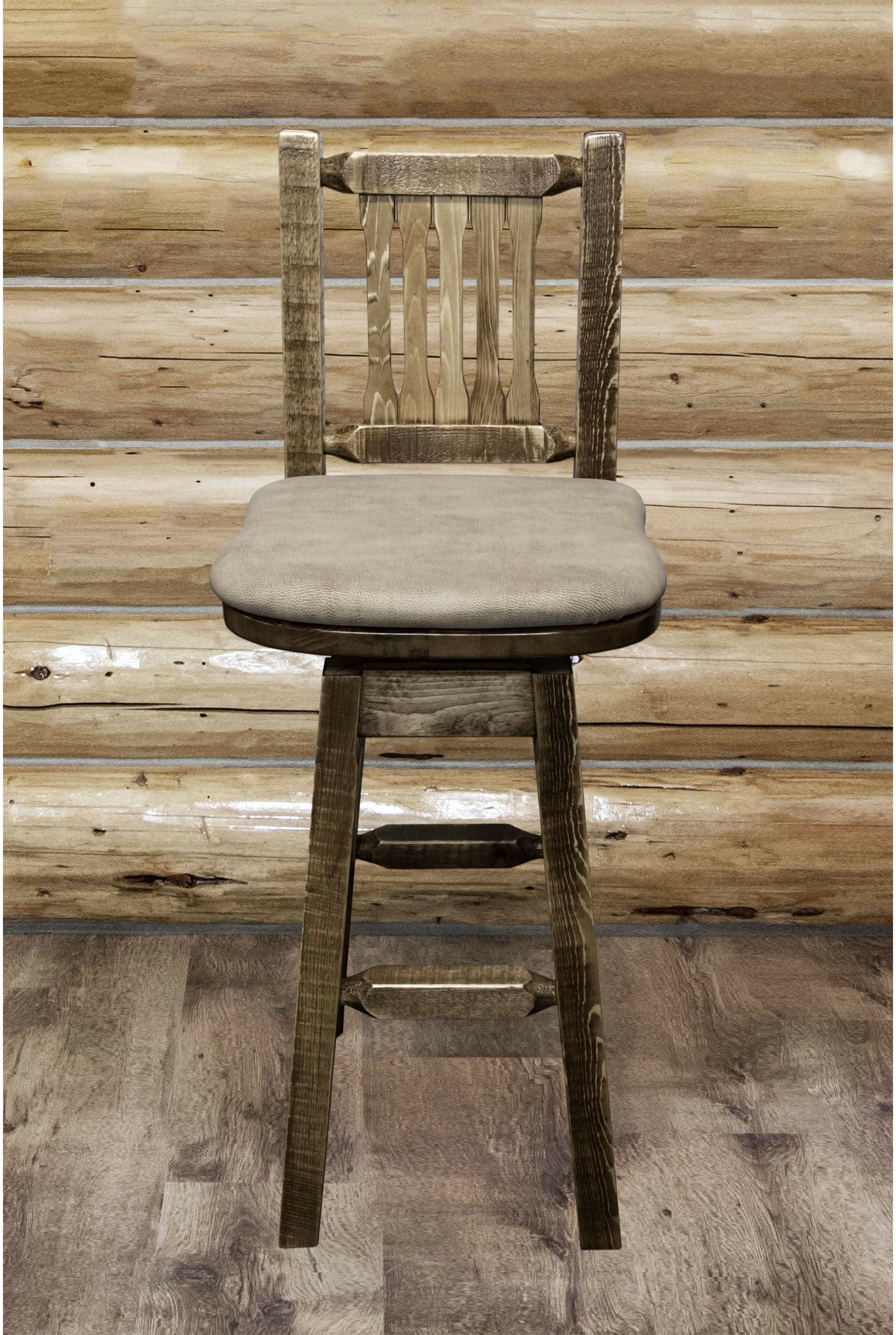 Montana Woodworks Homestead Collection Barstool with Back/Swivel/Upholstered Seat-Rustic Furniture Marketplace