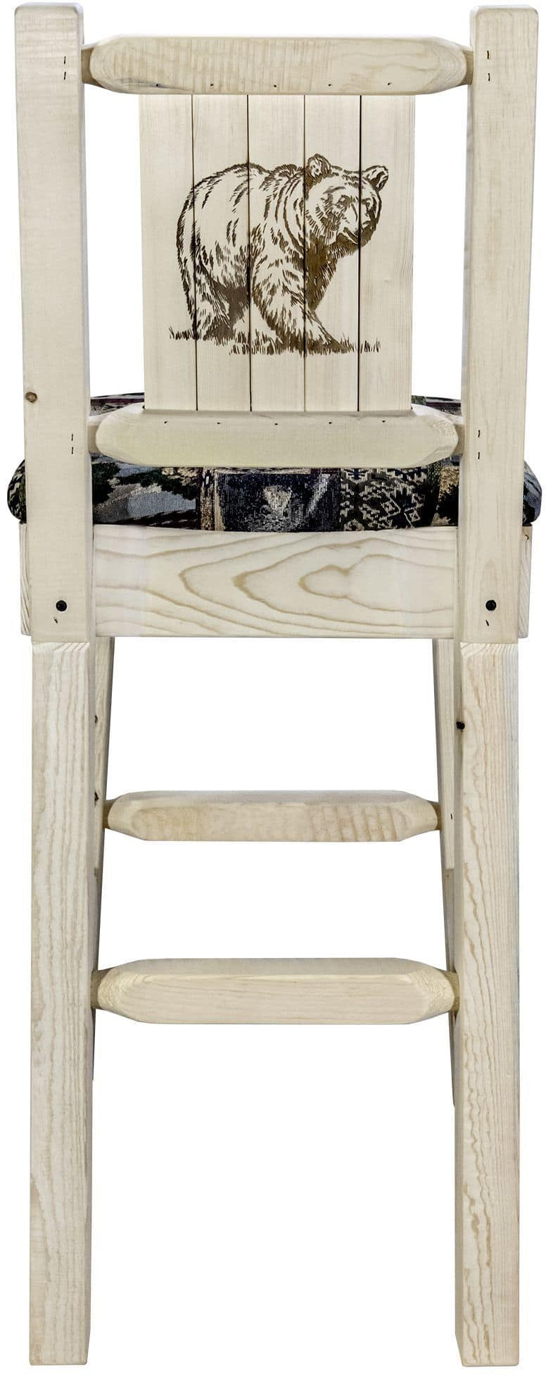 Montana Woodworks Homestead Collection Barstool Woodland Upholstery with Laser Engraved Design - Clear Lacquer Finish-Rustic Furniture Marketplace