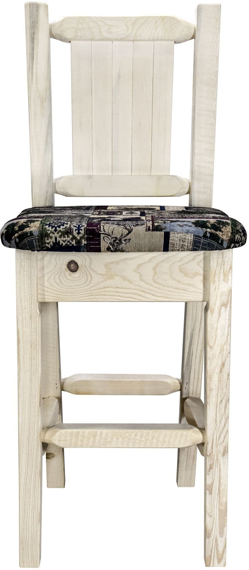 Montana Woodworks Homestead Collection Barstool Woodland Upholstery with Laser Engraved Design - Clear Lacquer Finish-Rustic Furniture Marketplace