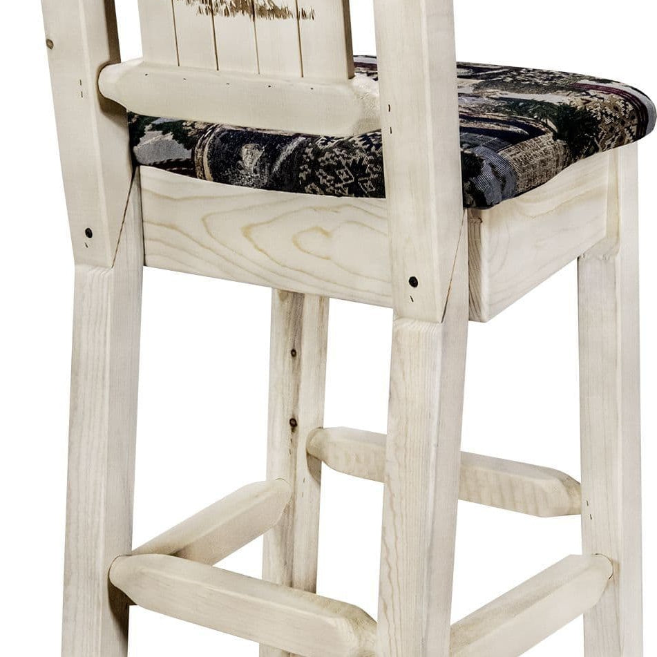 Montana Woodworks Homestead Collection Barstool Woodland Upholstery with Laser Engraved Design - Ready to Finish-Rustic Furniture Marketplace