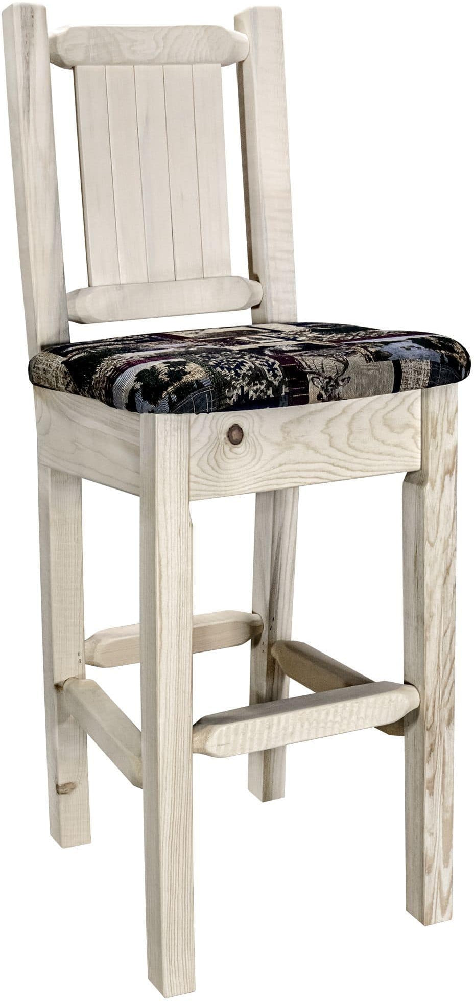 Montana Woodworks Homestead Collection Barstool Woodland Upholstery with Laser Engraved Design - Ready to Finish-Rustic Furniture Marketplace