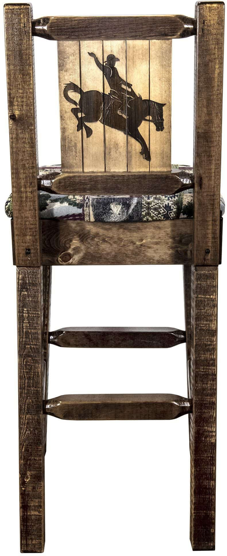 Montana Woodworks Homestead Collection Barstool Woodland Upholstery with Laser Engraved Design - Stain & Lacquer Finish-Rustic Furniture Marketplace