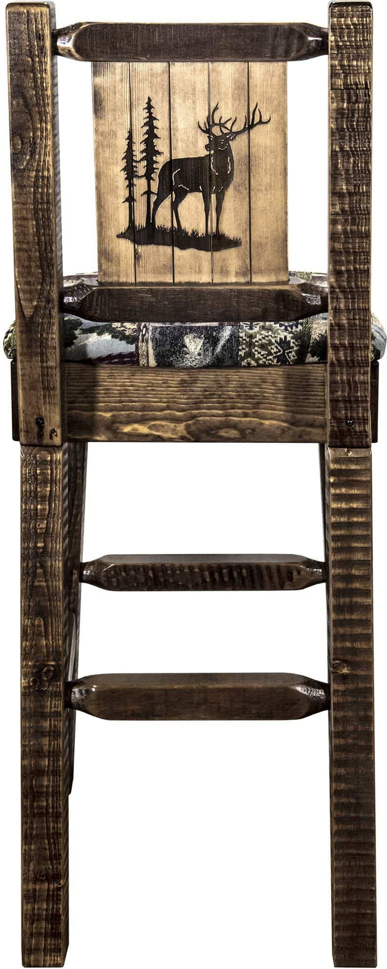 Montana Woodworks Homestead Collection Barstool Woodland Upholstery with Laser Engraved Design - Stain & Lacquer Finish-Rustic Furniture Marketplace