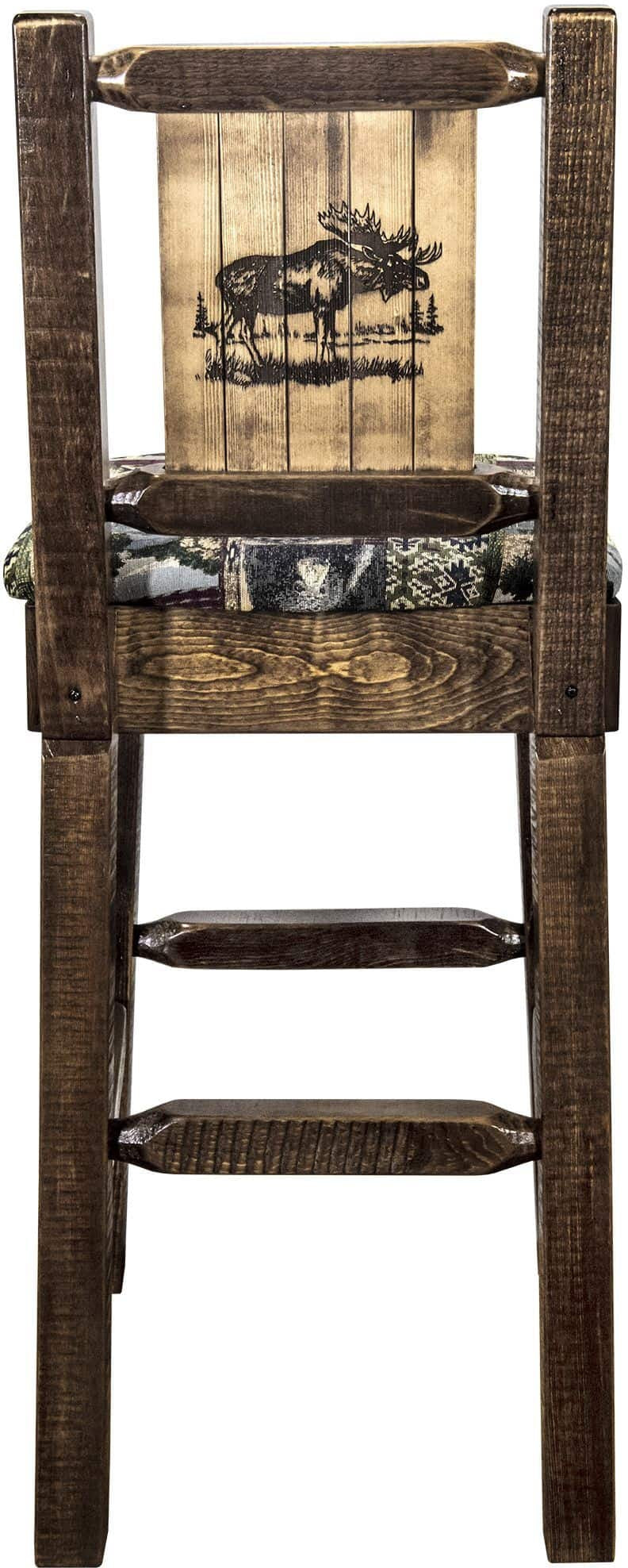 Montana Woodworks Homestead Collection Barstool Woodland Upholstery with Laser Engraved Design - Stain & Lacquer Finish-Rustic Furniture Marketplace