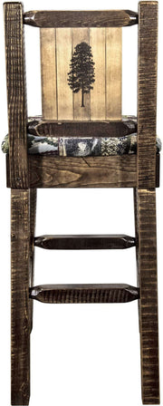 Montana Woodworks Homestead Collection Barstool Woodland Upholstery with Laser Engraved Design - Stain & Lacquer Finish-Rustic Furniture Marketplace