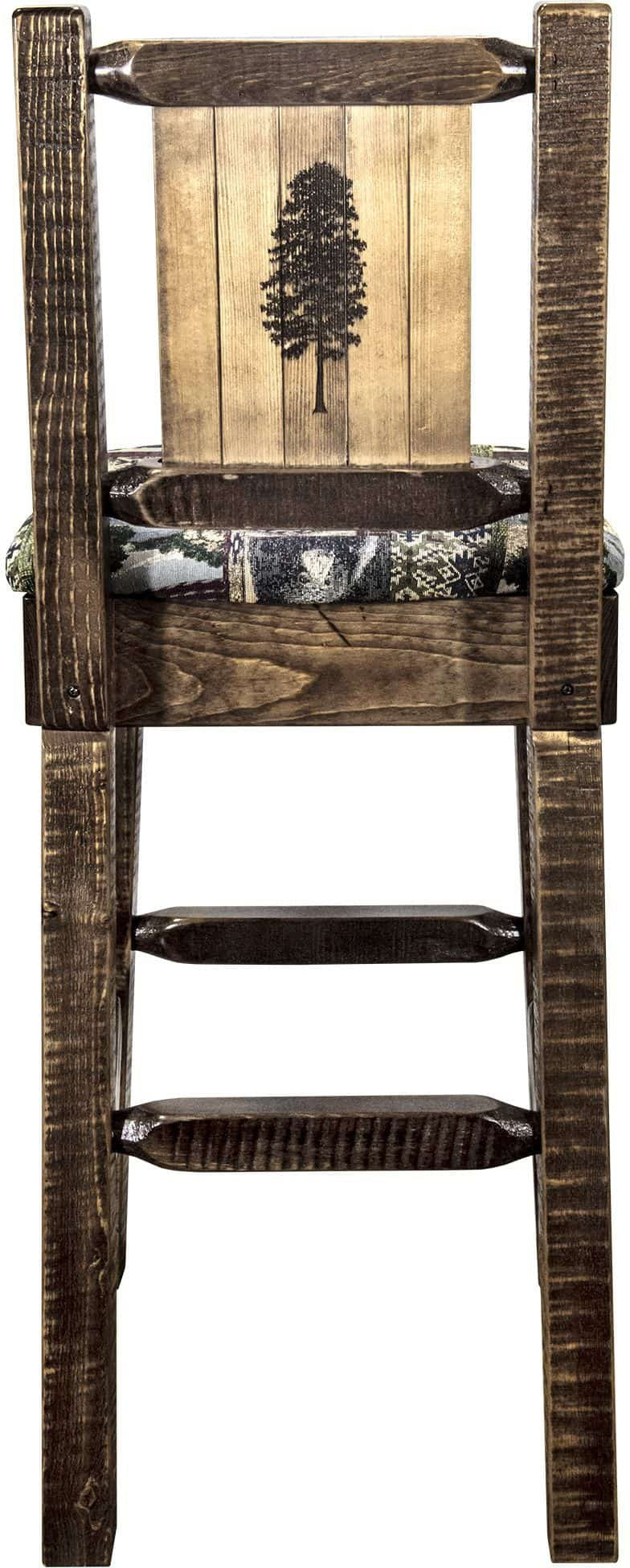 Montana Woodworks Homestead Collection Barstool Woodland Upholstery with Laser Engraved Design - Stain & Lacquer Finish-Rustic Furniture Marketplace