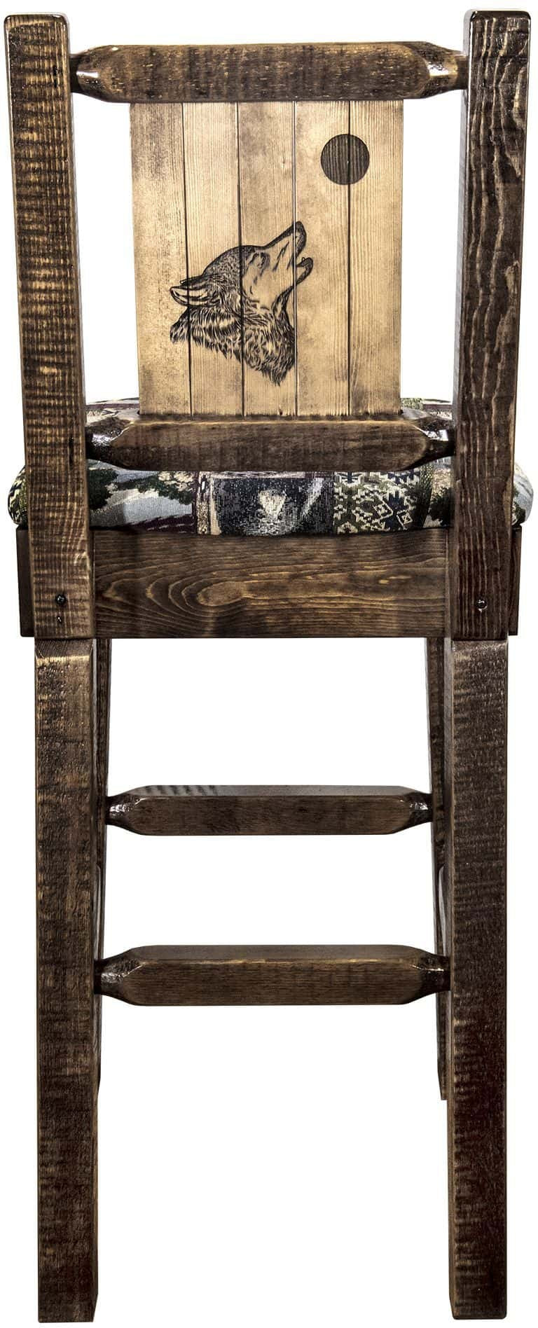 Montana Woodworks Homestead Collection Barstool Woodland Upholstery with Laser Engraved Design - Stain & Lacquer Finish-Rustic Furniture Marketplace