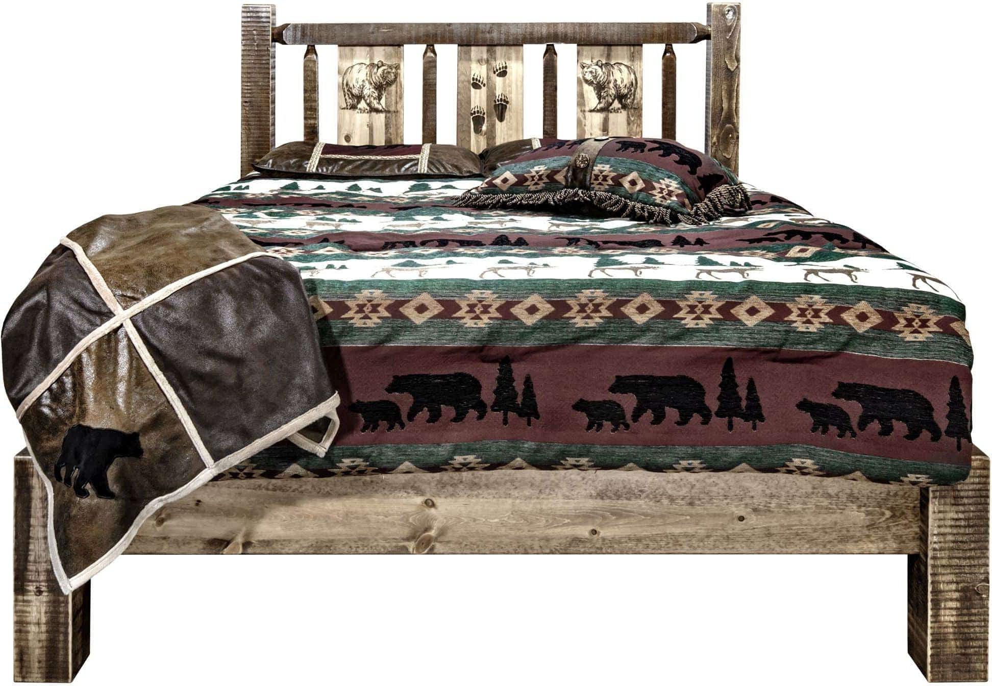 Montana Woodworks Homestead Collection California King Platform Bed with Laser Engraved Design - Stain & Clear Lacquer Finish-Rustic Furniture Marketplace