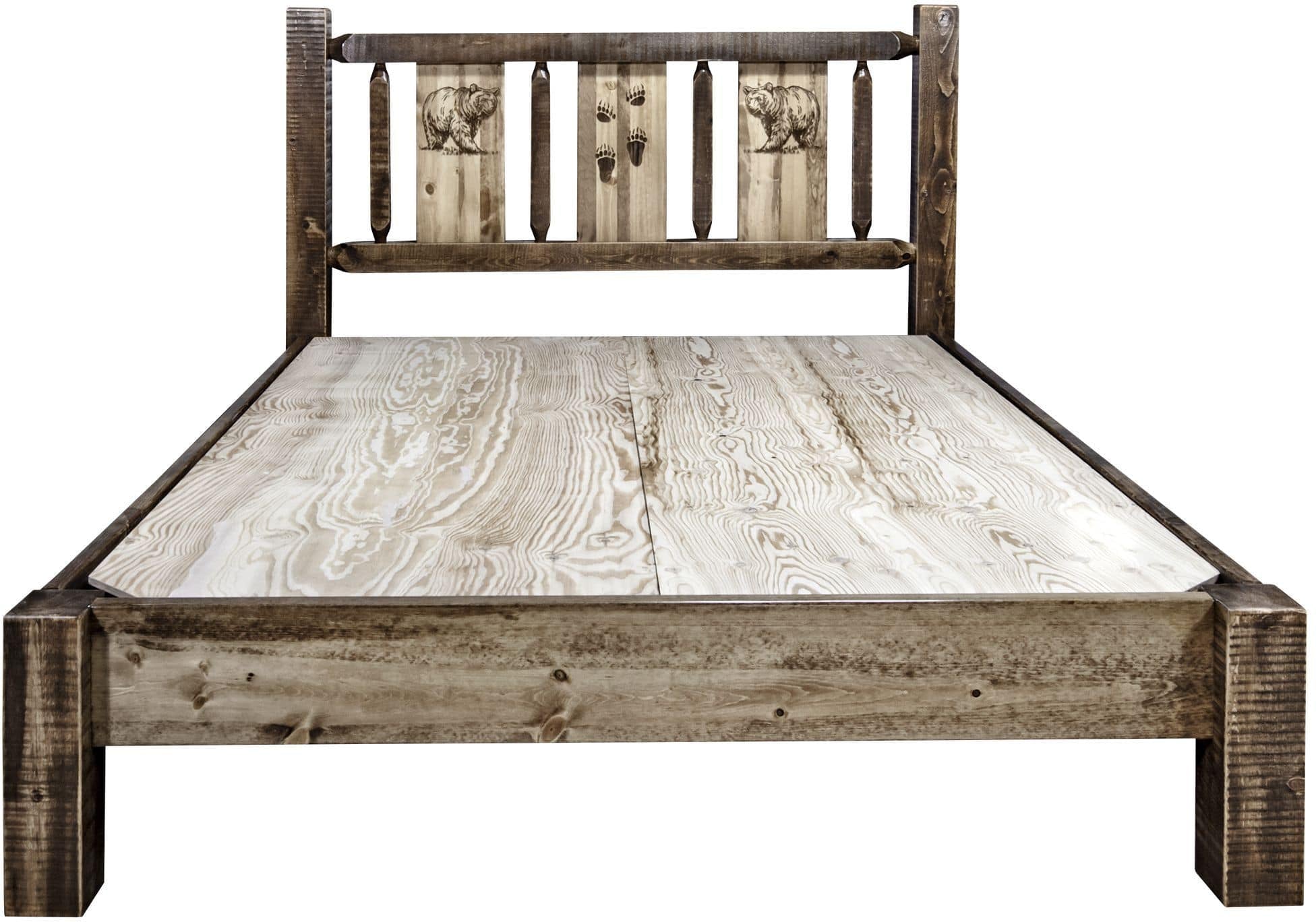 Montana Woodworks Homestead Collection California King Platform Bed with Laser Engraved Design - Stain & Clear Lacquer Finish-Rustic Furniture Marketplace