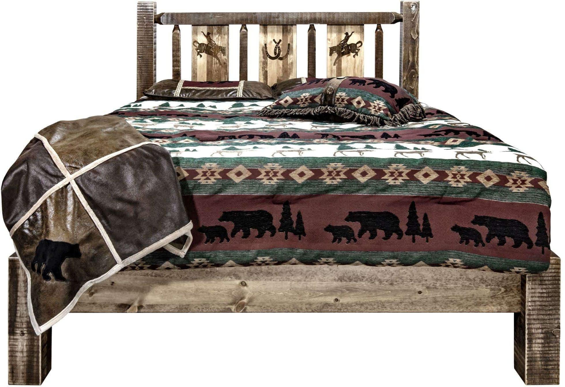 Montana Woodworks Homestead Collection California King Platform Bed with Laser Engraved Design - Stain & Clear Lacquer Finish-Rustic Furniture Marketplace