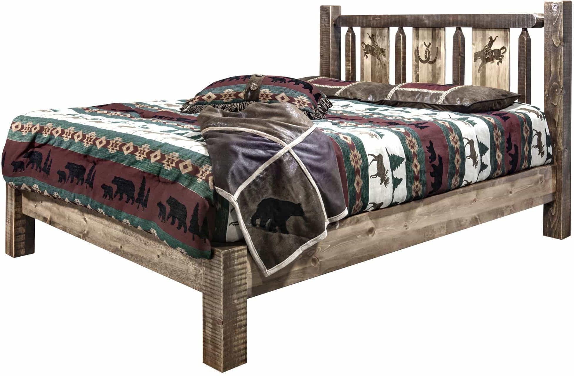 Montana Woodworks Homestead Collection California King Platform Bed with Laser Engraved Design - Stain & Clear Lacquer Finish-Rustic Furniture Marketplace