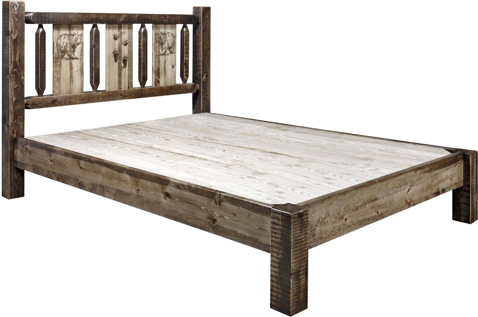 Montana Woodworks Homestead Collection California King Platform Bed with Laser Engraved Design - Stain & Clear Lacquer Finish-Rustic Furniture Marketplace