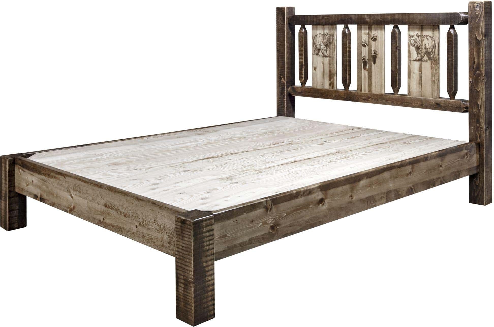 Montana Woodworks Homestead Collection California King Platform Bed with Laser Engraved Design - Stain & Clear Lacquer Finish-Rustic Furniture Marketplace